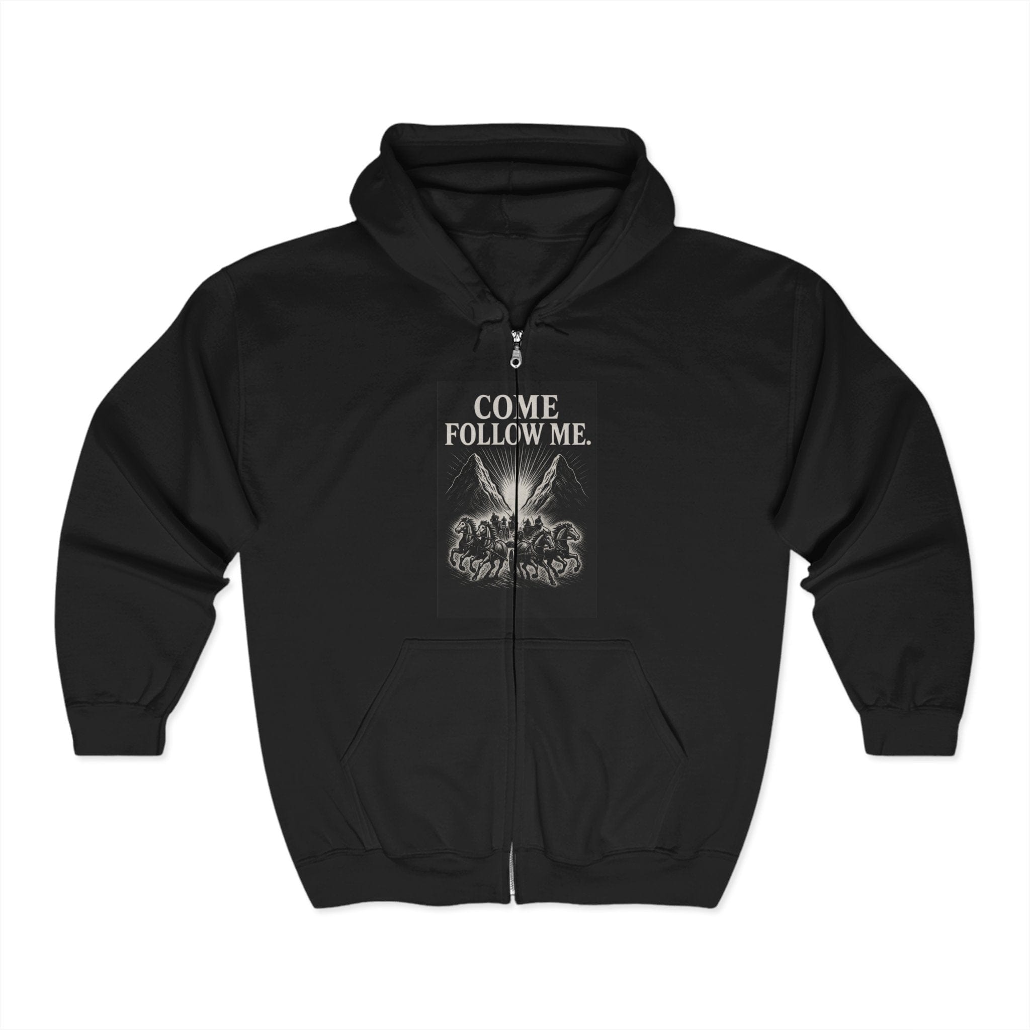 JKFstylez Hoodie Black / S Unisex Faith Full Zip Hooded Sweatshirt - 'Come Follow Me' - Cozy Gift for Friends, Inspirational Apparel, Casual Style, Daily Wear, Fall Outfit