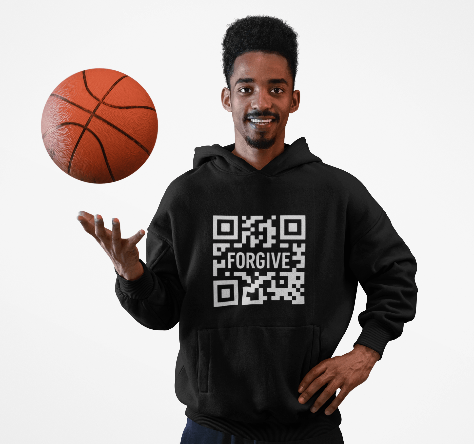 JKFstylez Hoodie Forgive QR Code Hoodie – Unisex Softstyle Fleece Sweatshirt BLK
