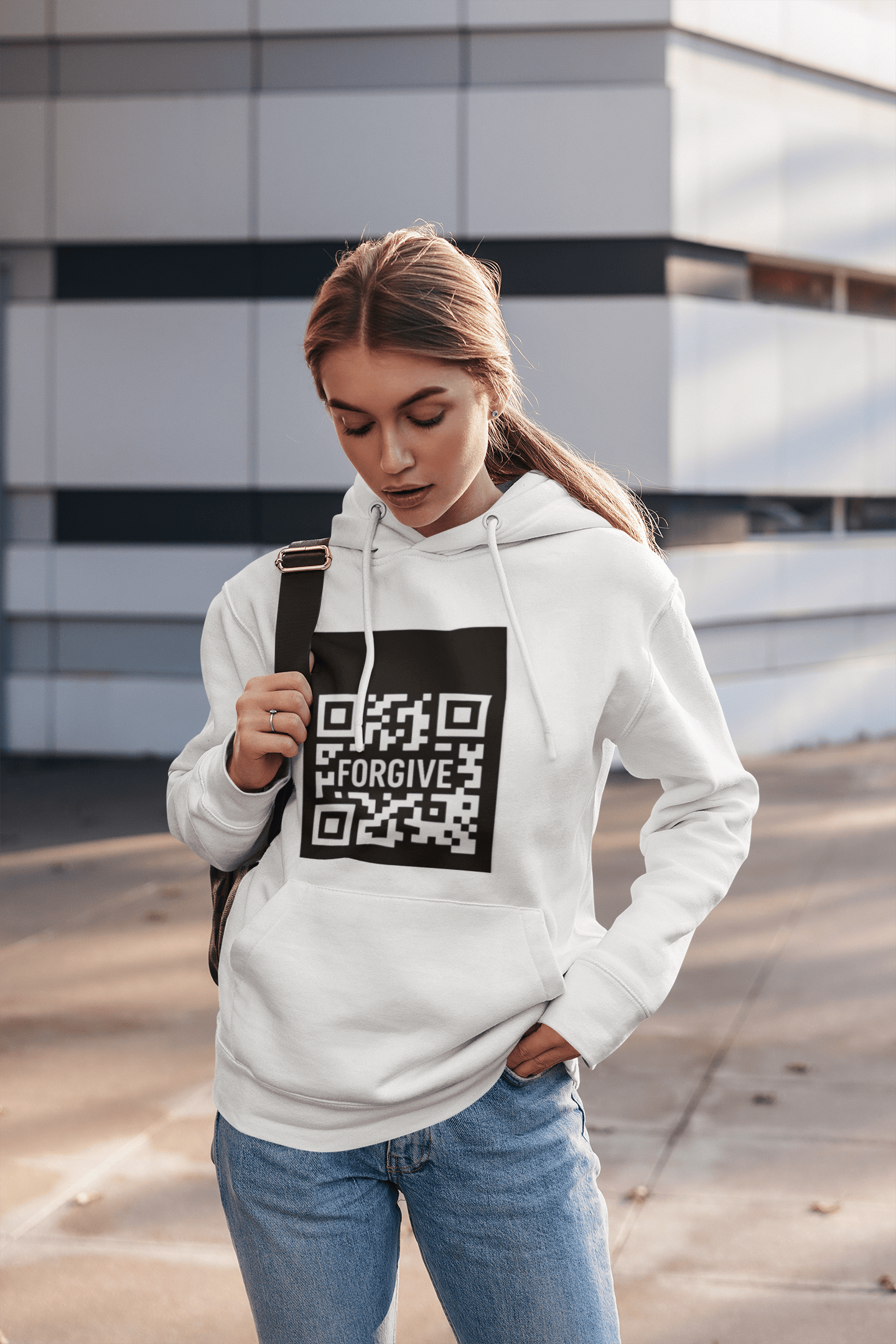 JKFstylez Hoodie Forgive QR Code Hoodie – Unisex Softstyle Fleece Sweatshirt BLK