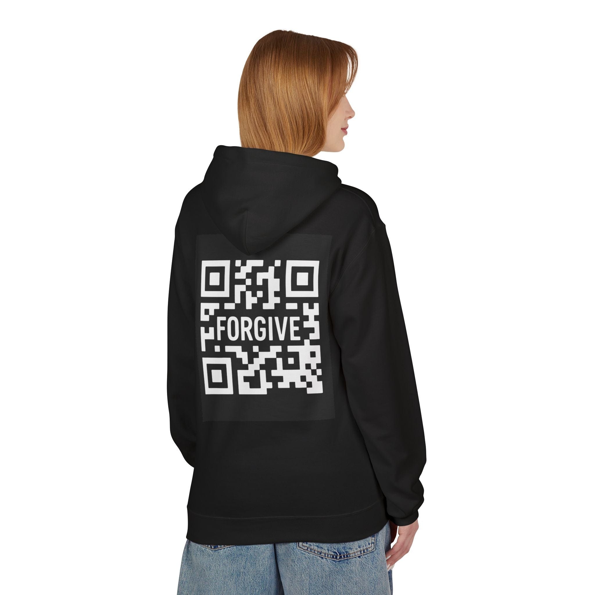 JKFstylez Hoodie Forgive QR Code Hoodie – Unisex Softstyle Fleece Sweatshirt BLK
