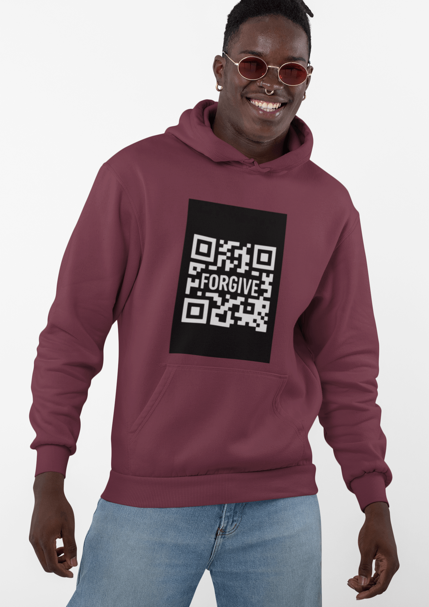 JKFstylez Hoodie Forgive QR Code Hoodie – Unisex Softstyle Fleece Sweatshirt BLK