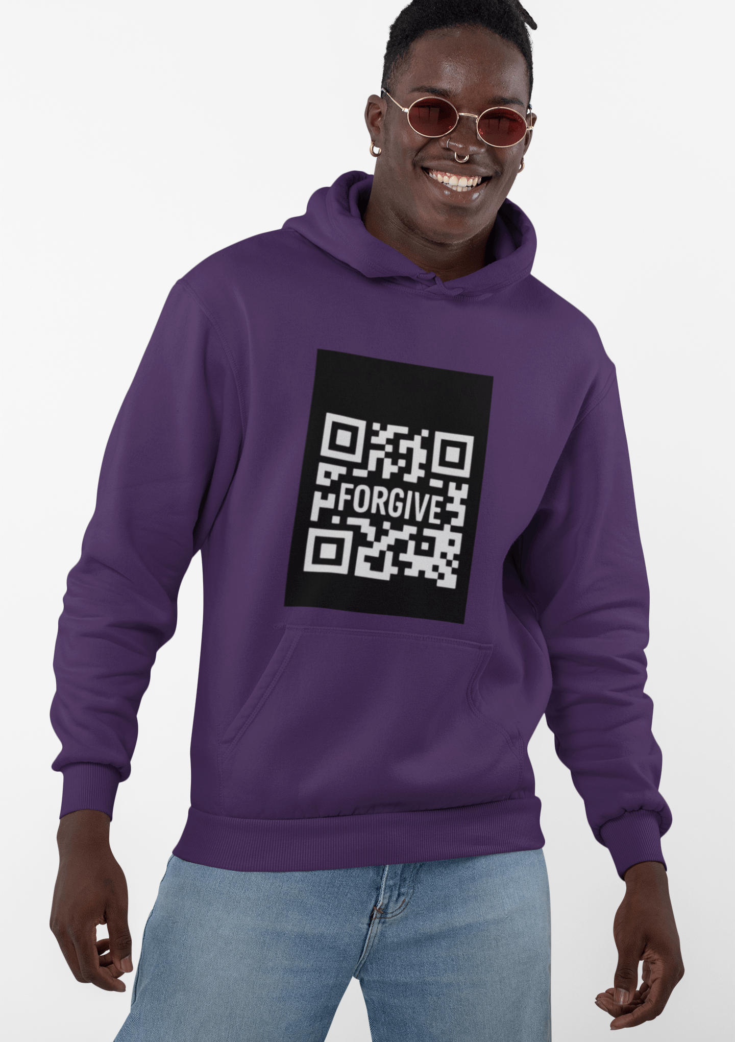 JKFstylez Hoodie Forgive QR Code Hoodie – Unisex Softstyle Fleece Sweatshirt BLK