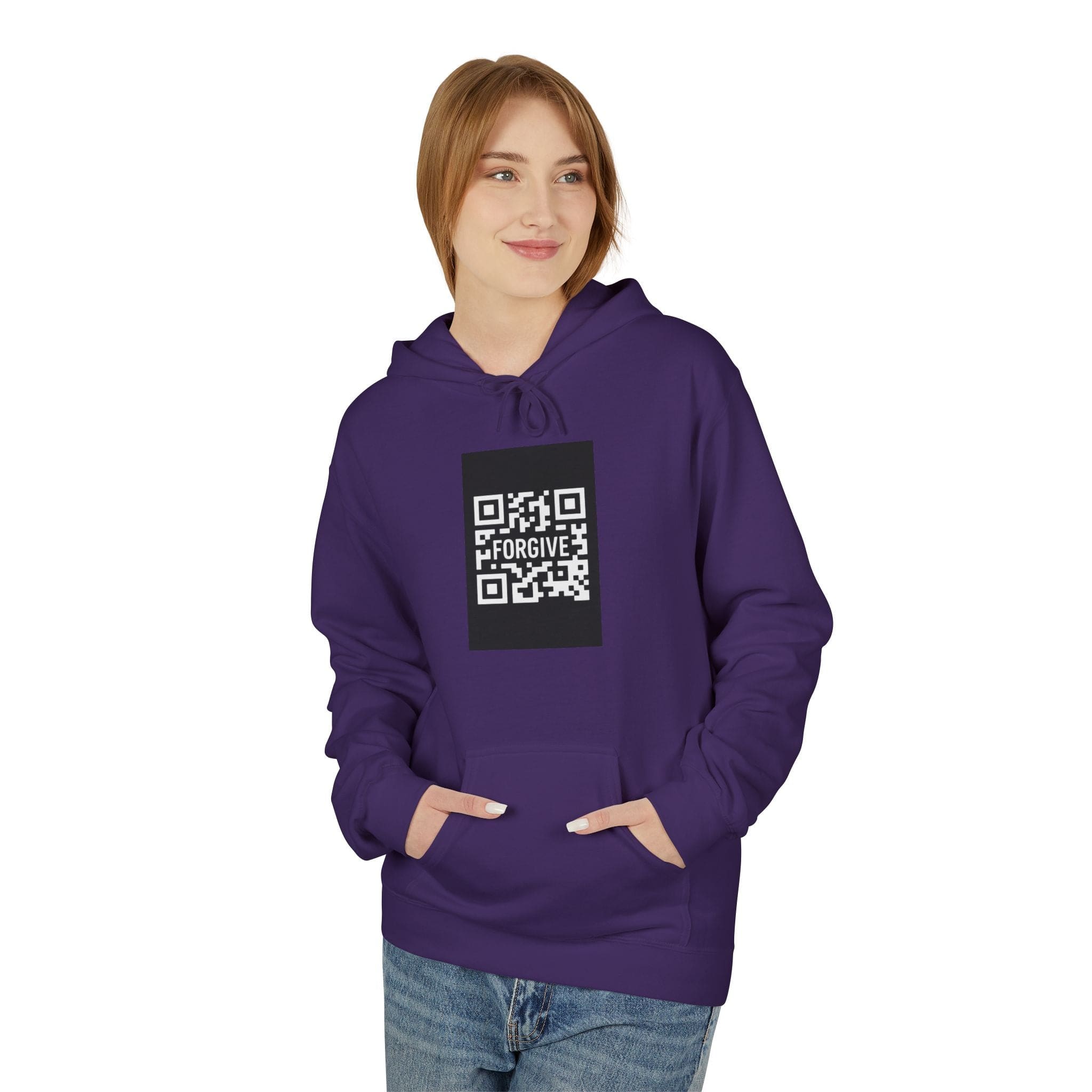 JKFstylez Hoodie S / Purple Forgive QR Code Hoodie – Unisex Softstyle Fleece Sweatshirt BLK