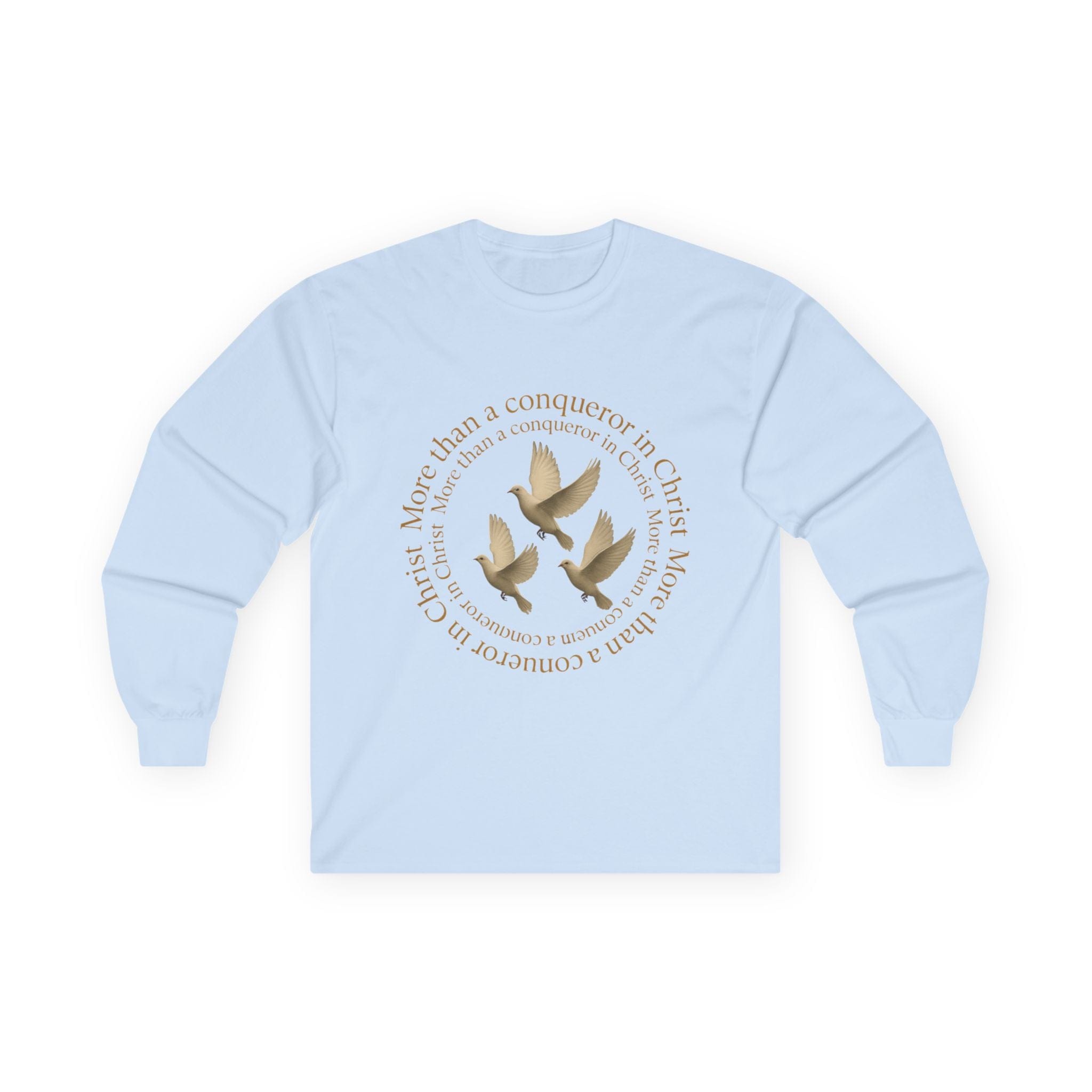 JKFstylez Long-sleeve Light Blue / S Unisex More Than A Conqueror in Christ Long Sleeve T (L2)