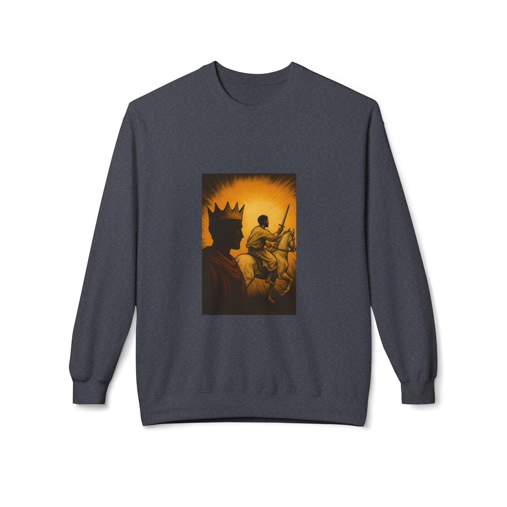 JKFstylez Sweatshirt Dark Heather / S Regal Warrior Fleece Crewneck Sweatshirt, Cozy Gift for Him/Her, Art-Inspired Apparel, Perfect for Casual Wear and Celebrations