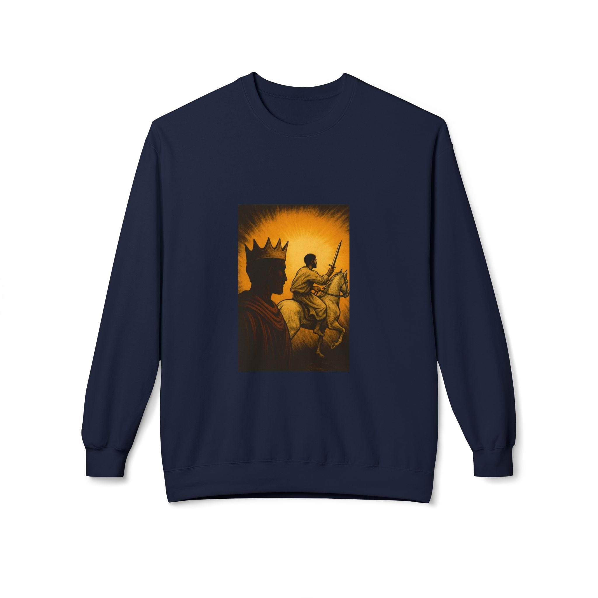 JKFstylez Sweatshirt Navy / S Regal Warrior Fleece Crewneck Sweatshirt, Cozy Gift for Him/Her, Art-Inspired Apparel, Perfect for Casual Wear and Celebrations
