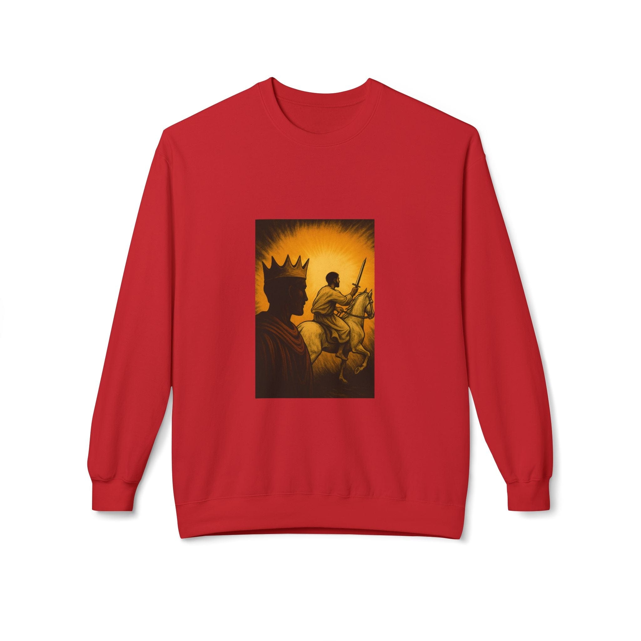 JKFstylez Sweatshirt Red / S Regal Warrior Fleece Crewneck Sweatshirt, Cozy Gift for Him/Her, Art-Inspired Apparel, Perfect for Casual Wear and Celebrations
