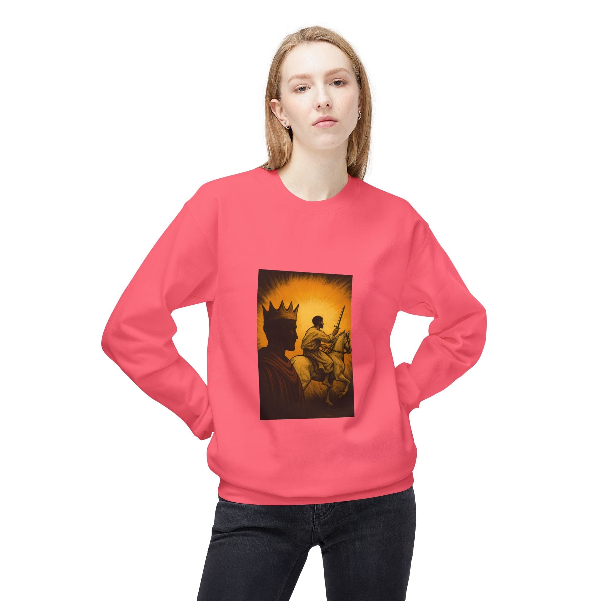 JKFstylez Sweatshirt Regal Warrior Fleece Crewneck Sweatshirt, Cozy Gift for Him/Her, Art-Inspired Apparel, Perfect for Casual Wear and Celebrations