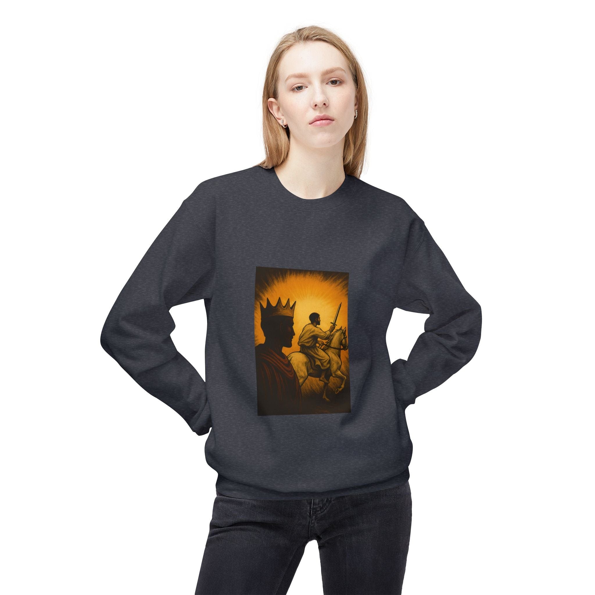 JKFstylez Sweatshirt Regal Warrior Fleece Crewneck Sweatshirt, Cozy Gift for Him/Her, Art-Inspired Apparel, Perfect for Casual Wear and Celebrations