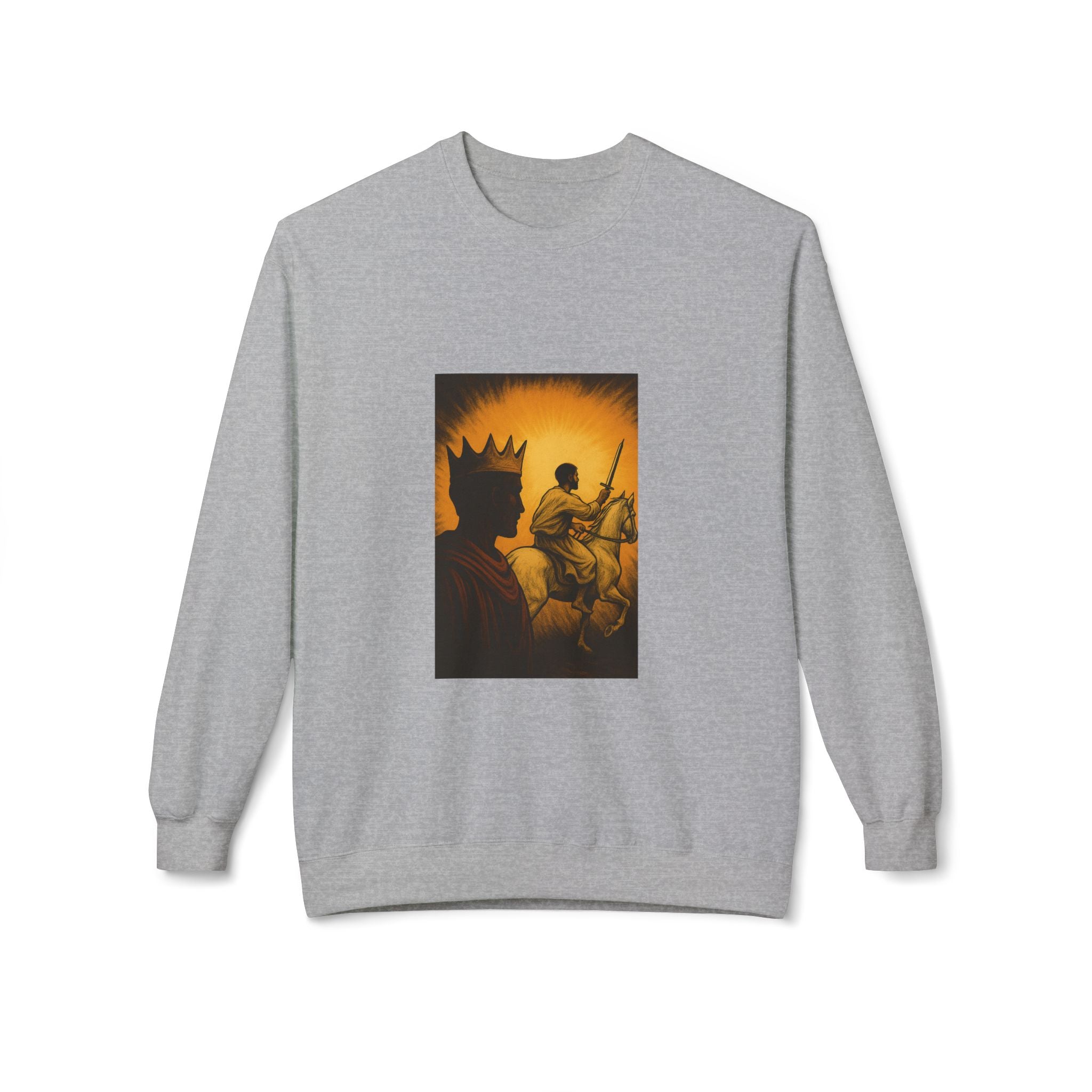 JKFstylez Sweatshirt Sport Grey / S Regal Warrior Fleece Crewneck Sweatshirt, Cozy Gift for Him/Her, Art-Inspired Apparel, Perfect for Casual Wear and Celebrations