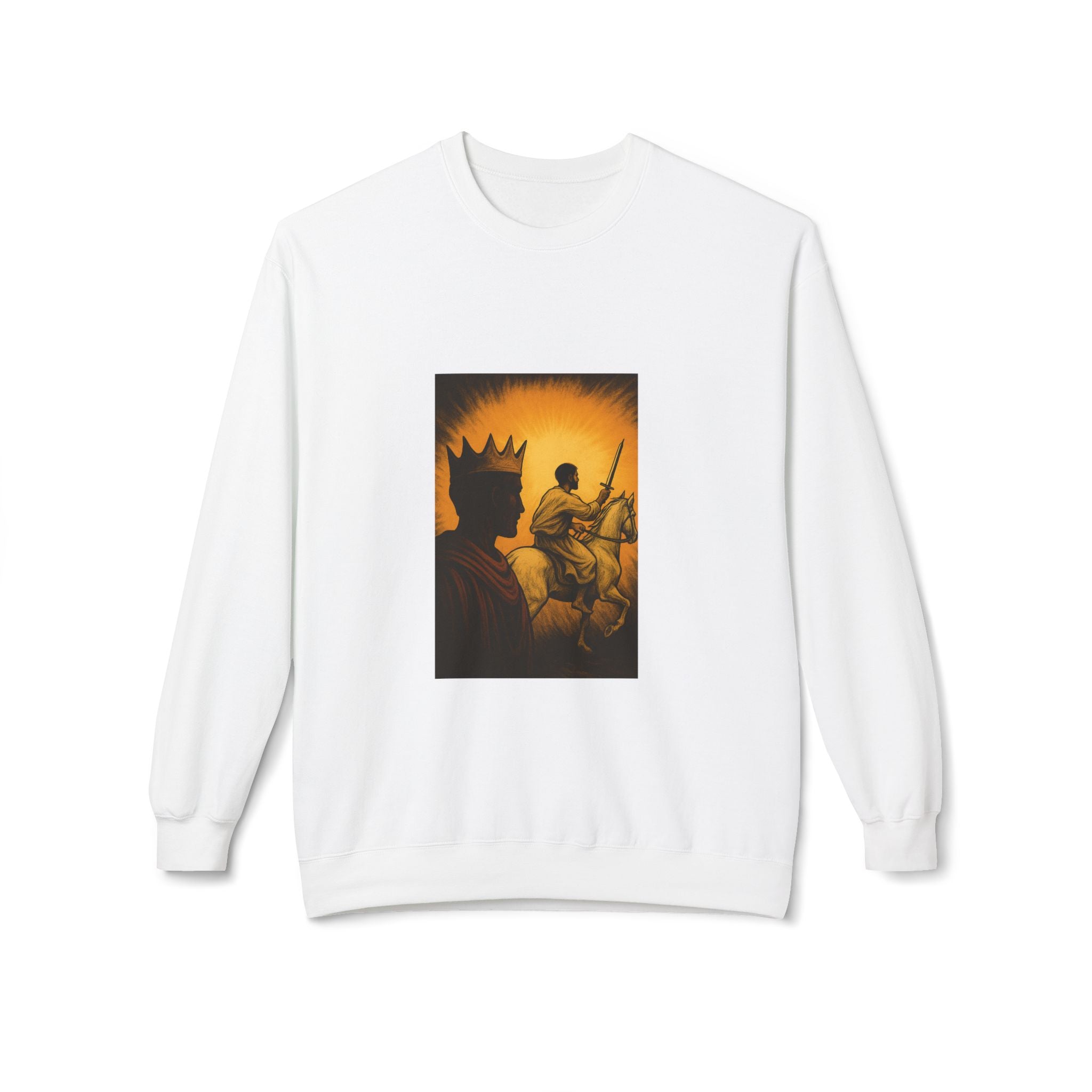 JKFstylez Sweatshirt White / S Regal Warrior Fleece Crewneck Sweatshirt, Cozy Gift for Him/Her, Art-Inspired Apparel, Perfect for Casual Wear and Celebrations