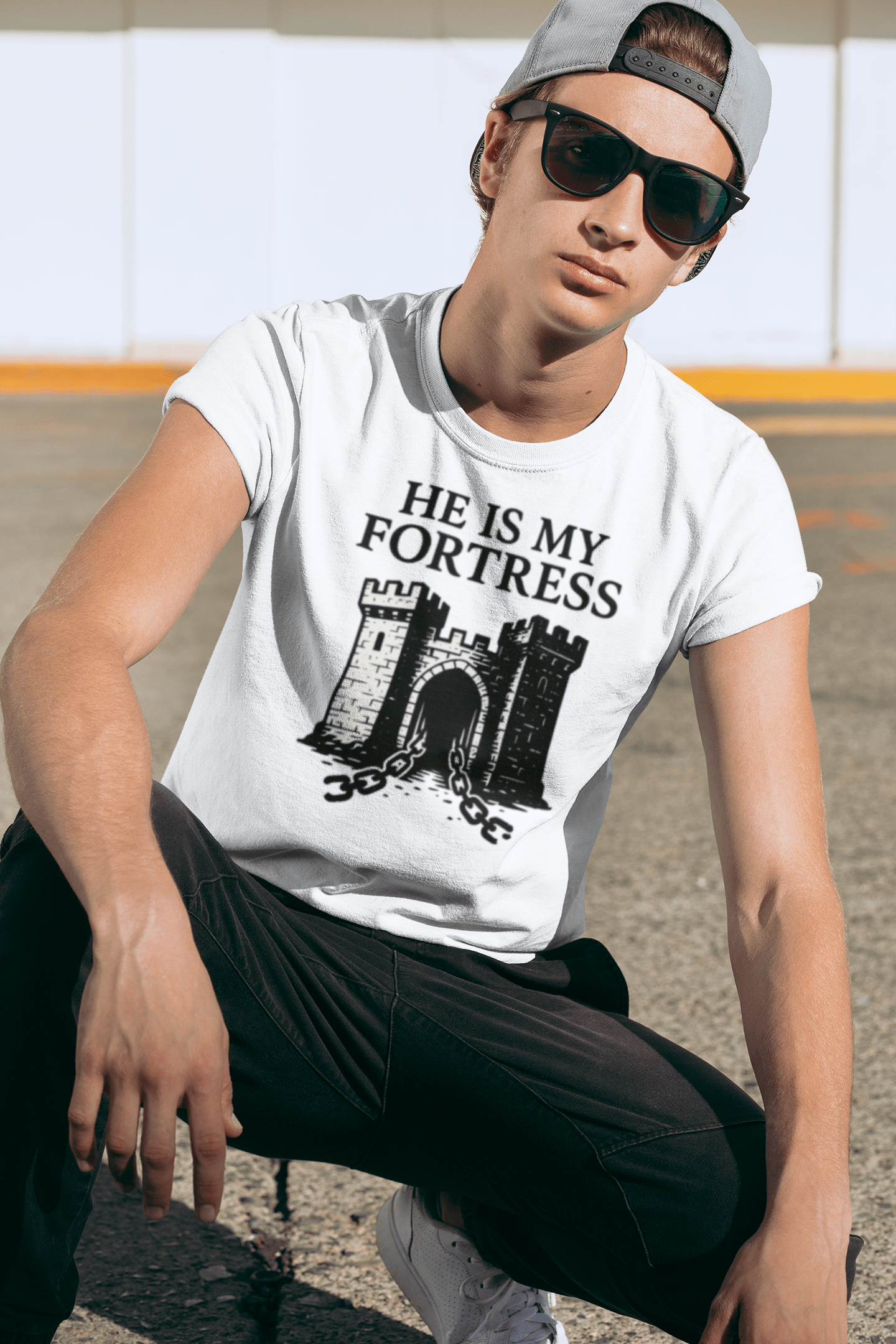 JKFstylez T-Shirt Unisex He Is My Fortress Crew-Shirt