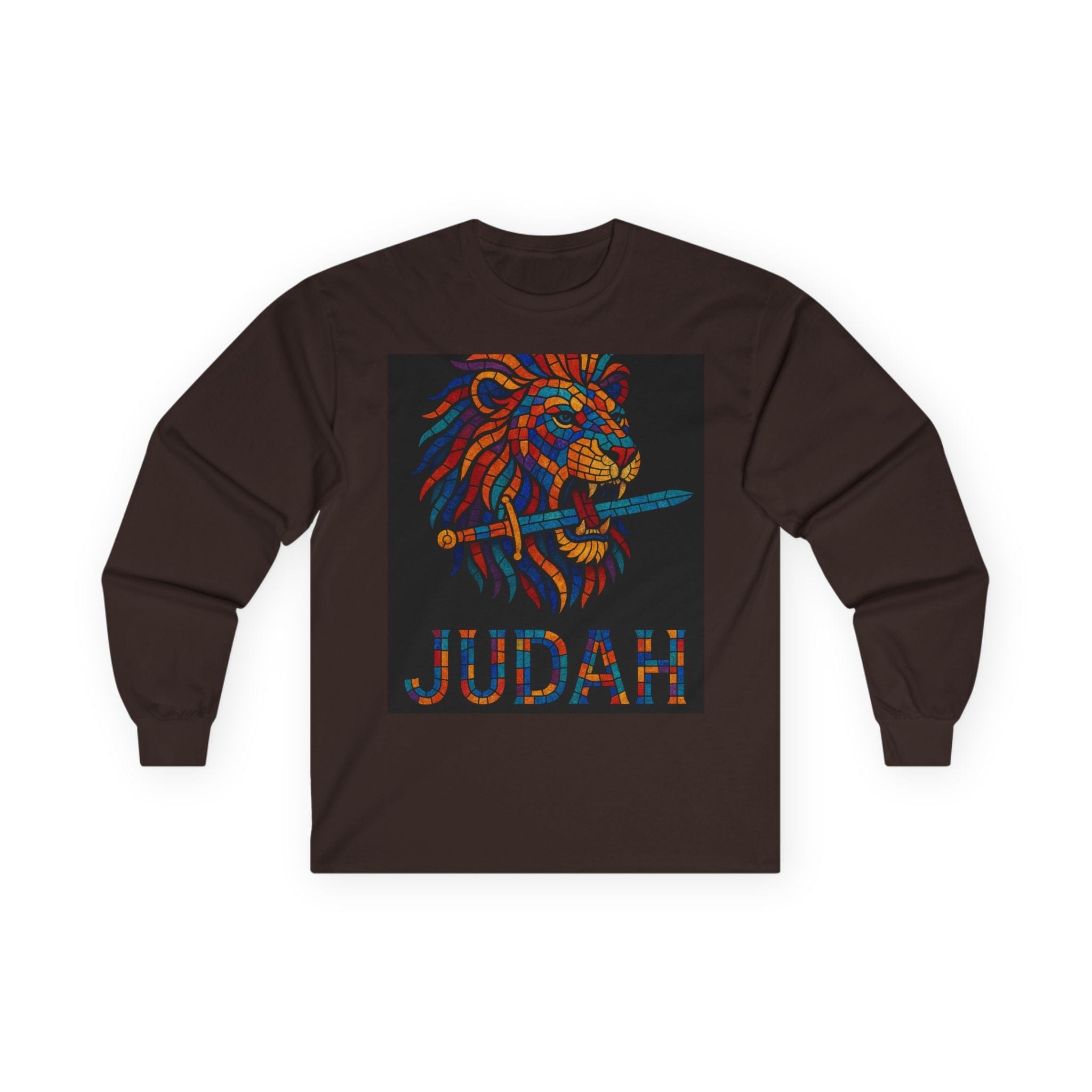 Printify Long-sleeve Dark Chocolate / S Unisex Lion Emblem Long Sleeve Tee - Judah,