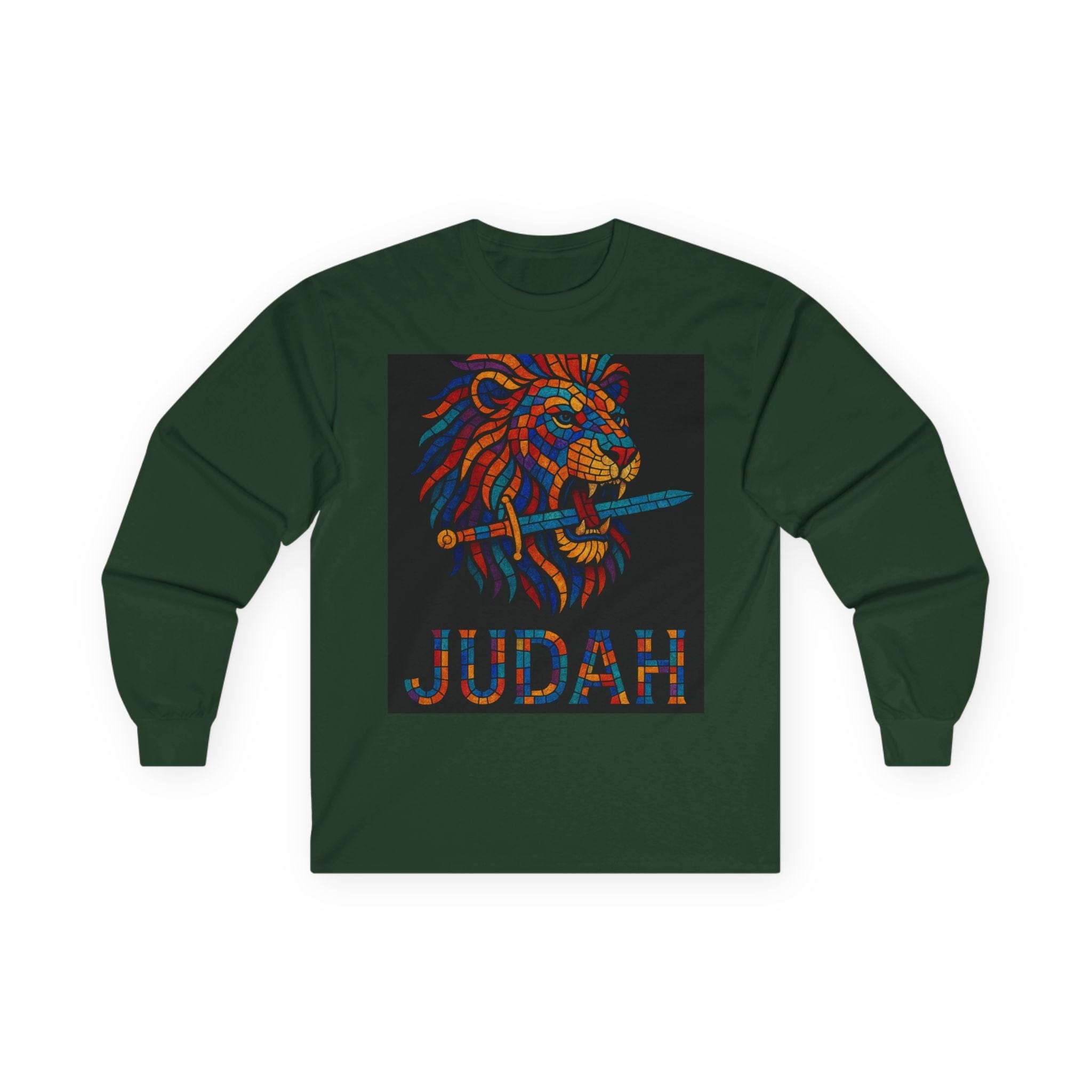 Printify Long-sleeve Forest Green / S Unisex Lion Emblem Long Sleeve Tee - Judah,