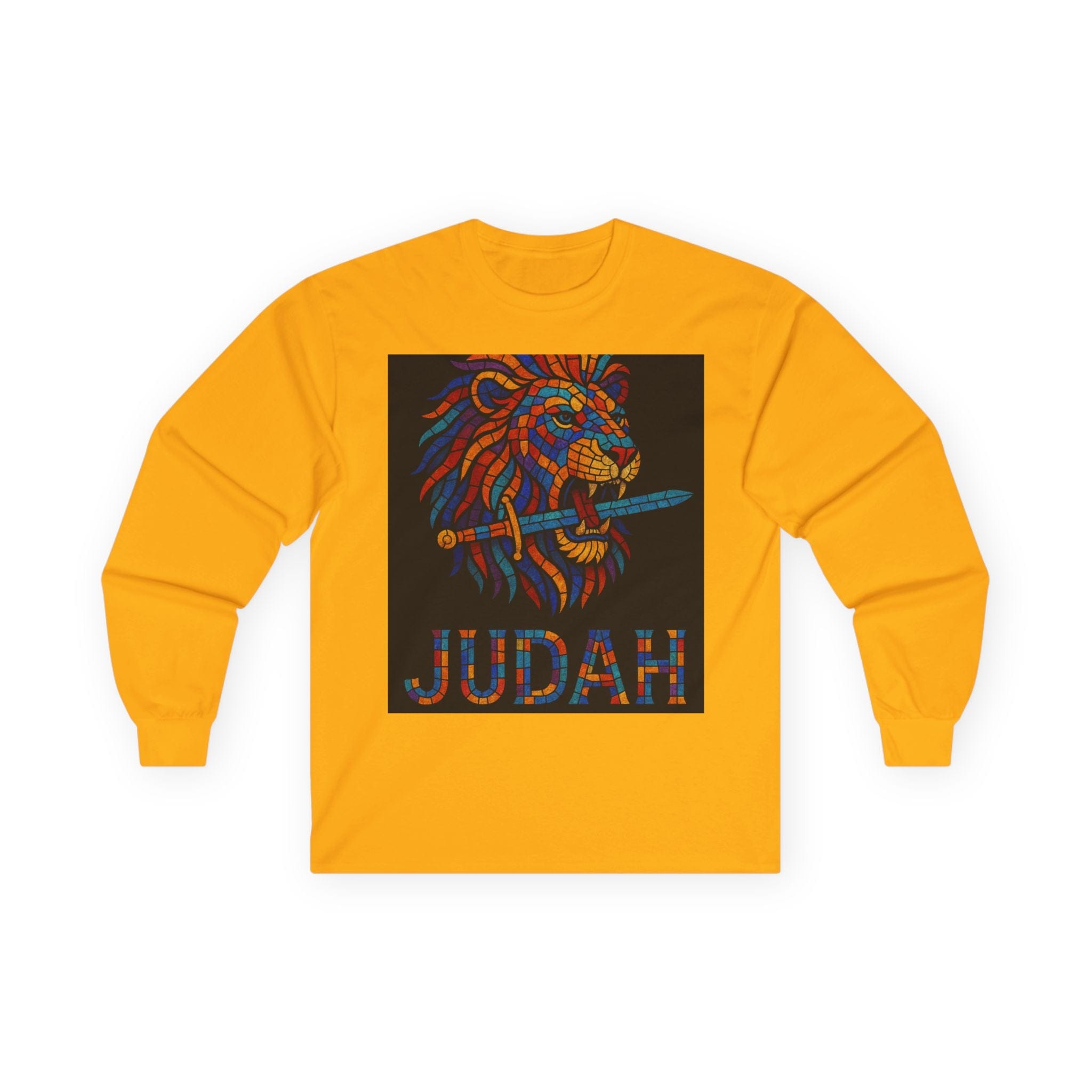 Printify Long-sleeve Gold / S Unisex Lion Emblem Long Sleeve Tee - Judah,