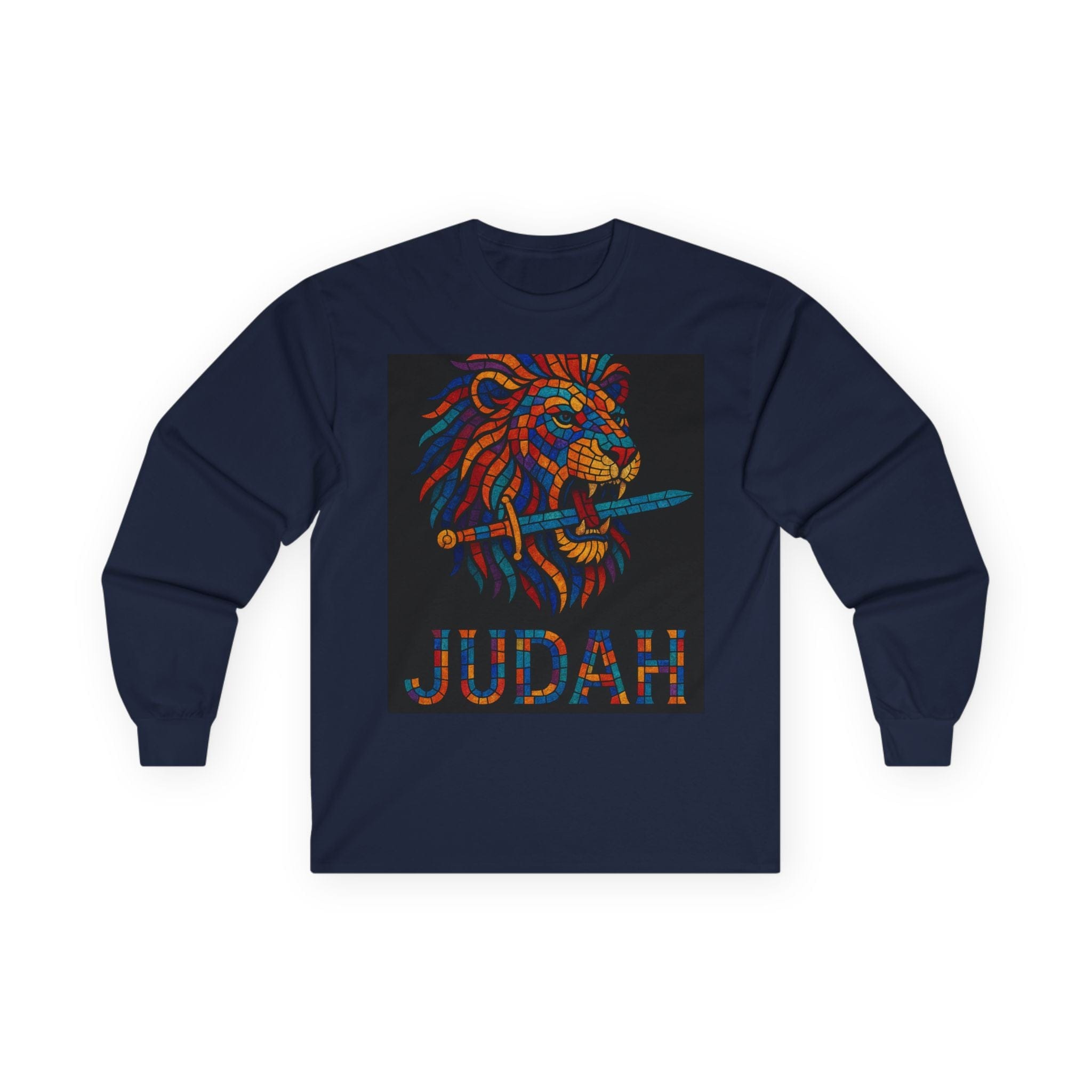 Printify Long-sleeve Navy / S Unisex Lion Emblem Long Sleeve Tee - Judah,