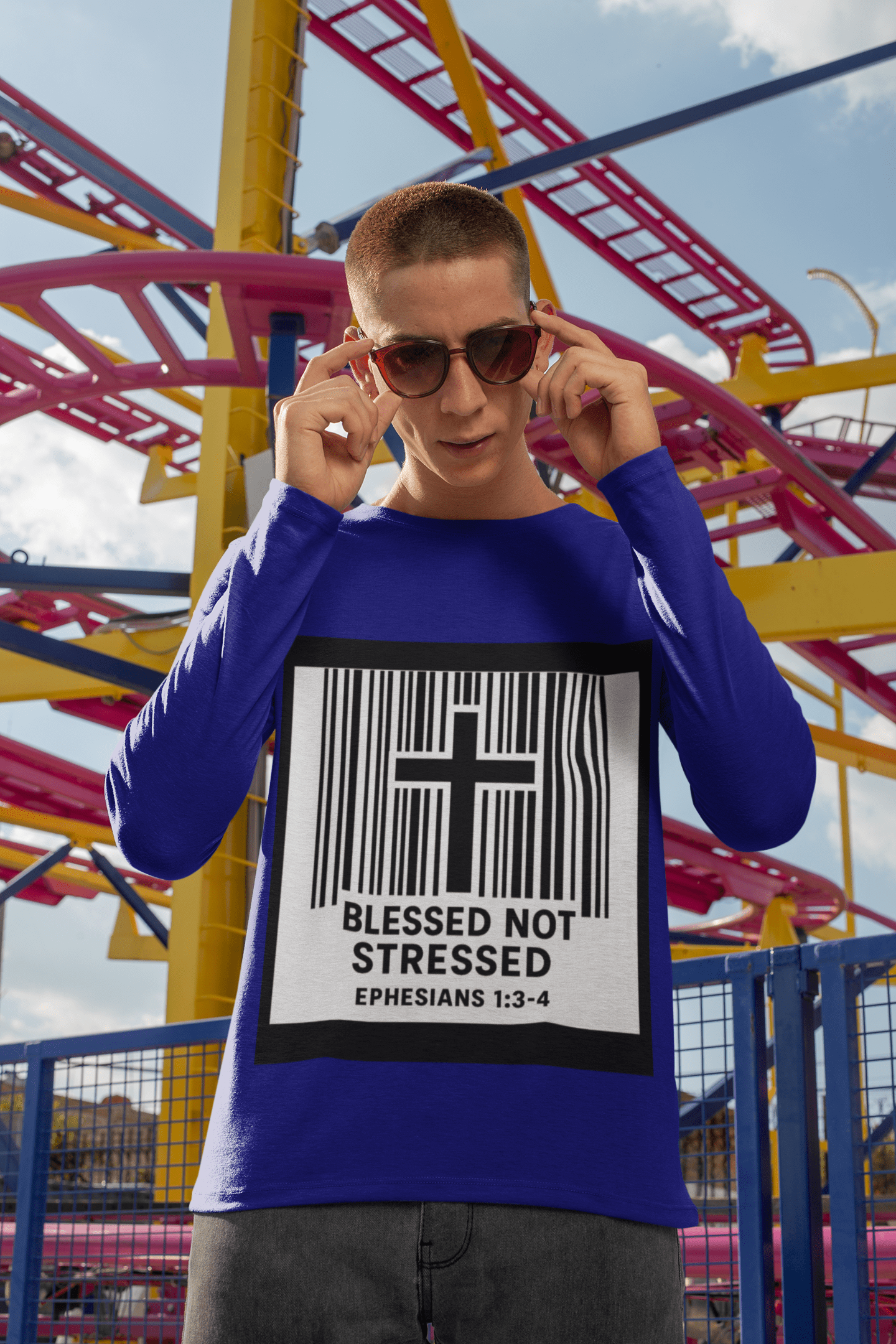 Printify Long-sleeve Unisex Blessed Not Stressed Ultra Cotton Long Sleeve Tee