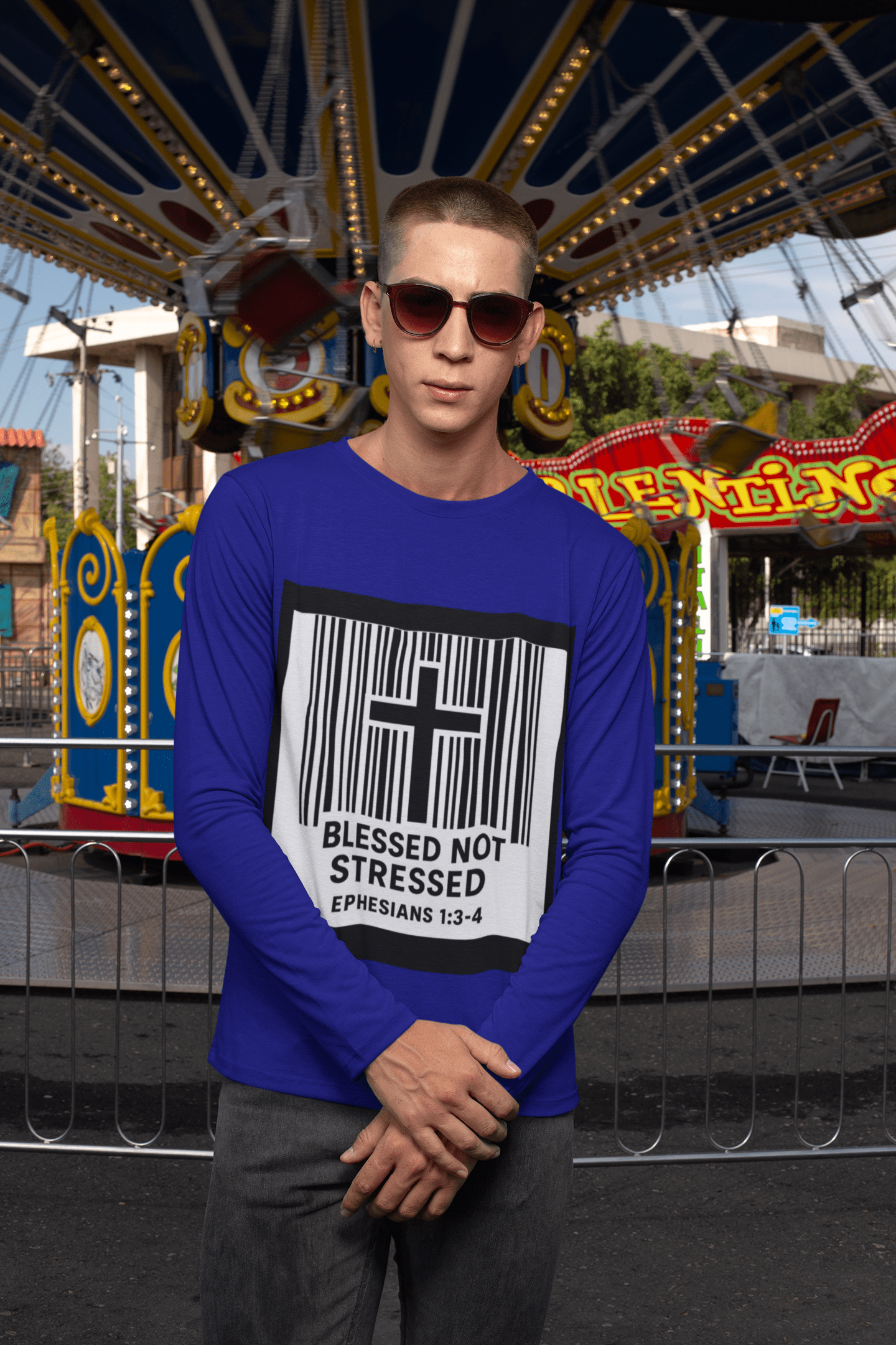 Printify Long-sleeve Unisex Blessed Not Stressed Ultra Cotton Long Sleeve Tee