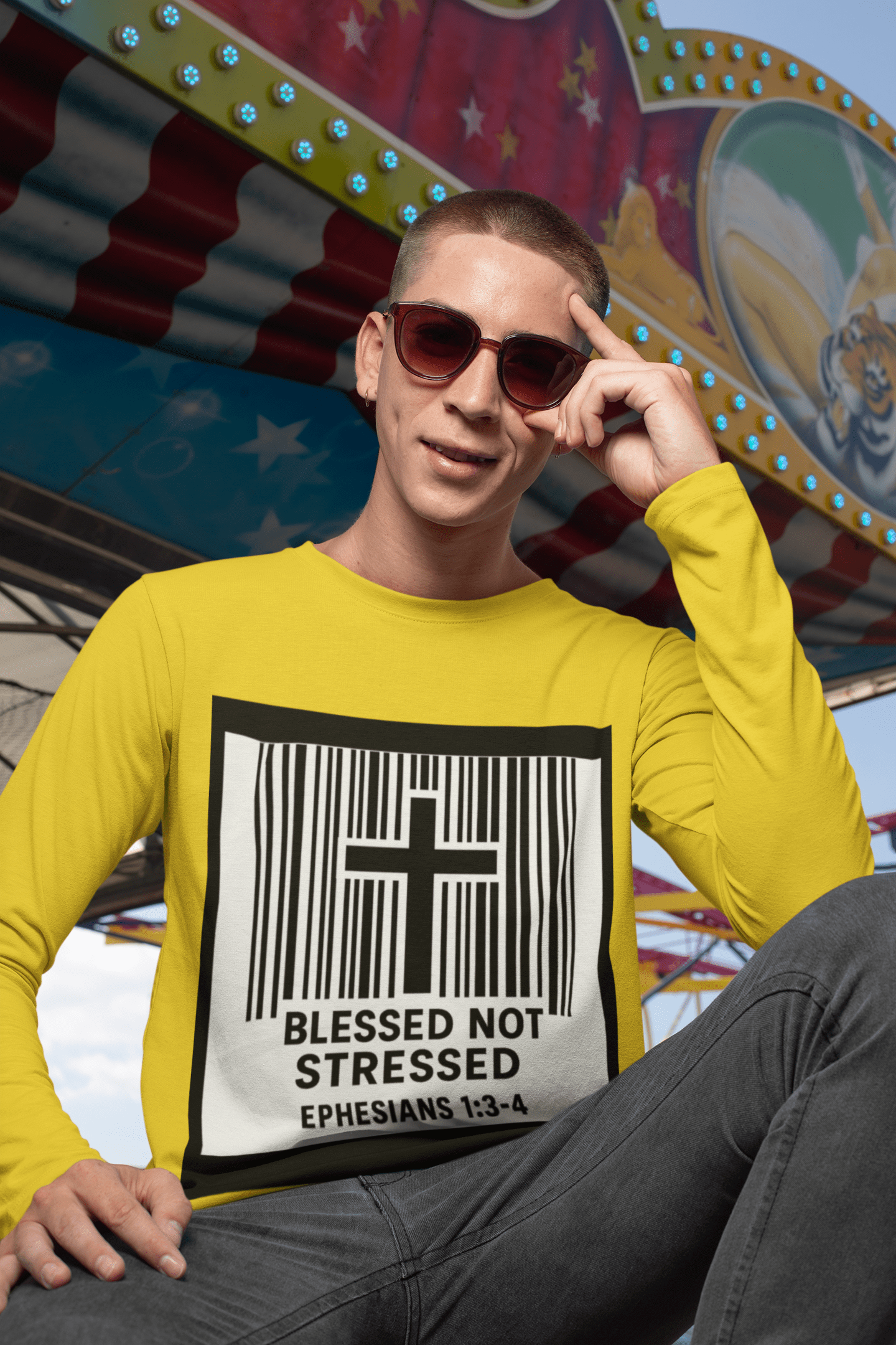 Printify Long-sleeve Unisex Blessed Not Stressed Ultra Cotton Long Sleeve Tee