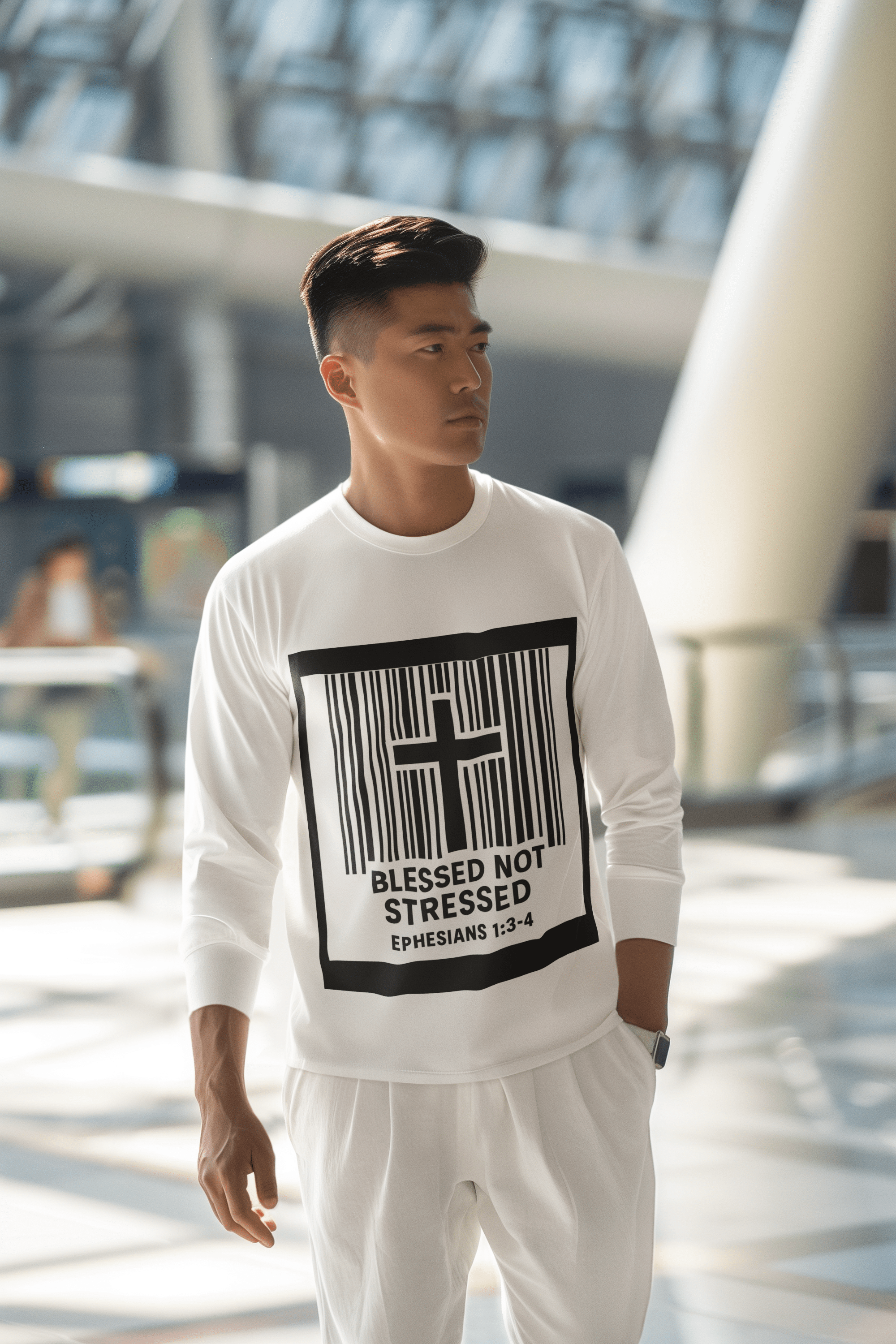 Printify Long-sleeve Unisex Blessed Not Stressed Ultra Cotton Long Sleeve Tee