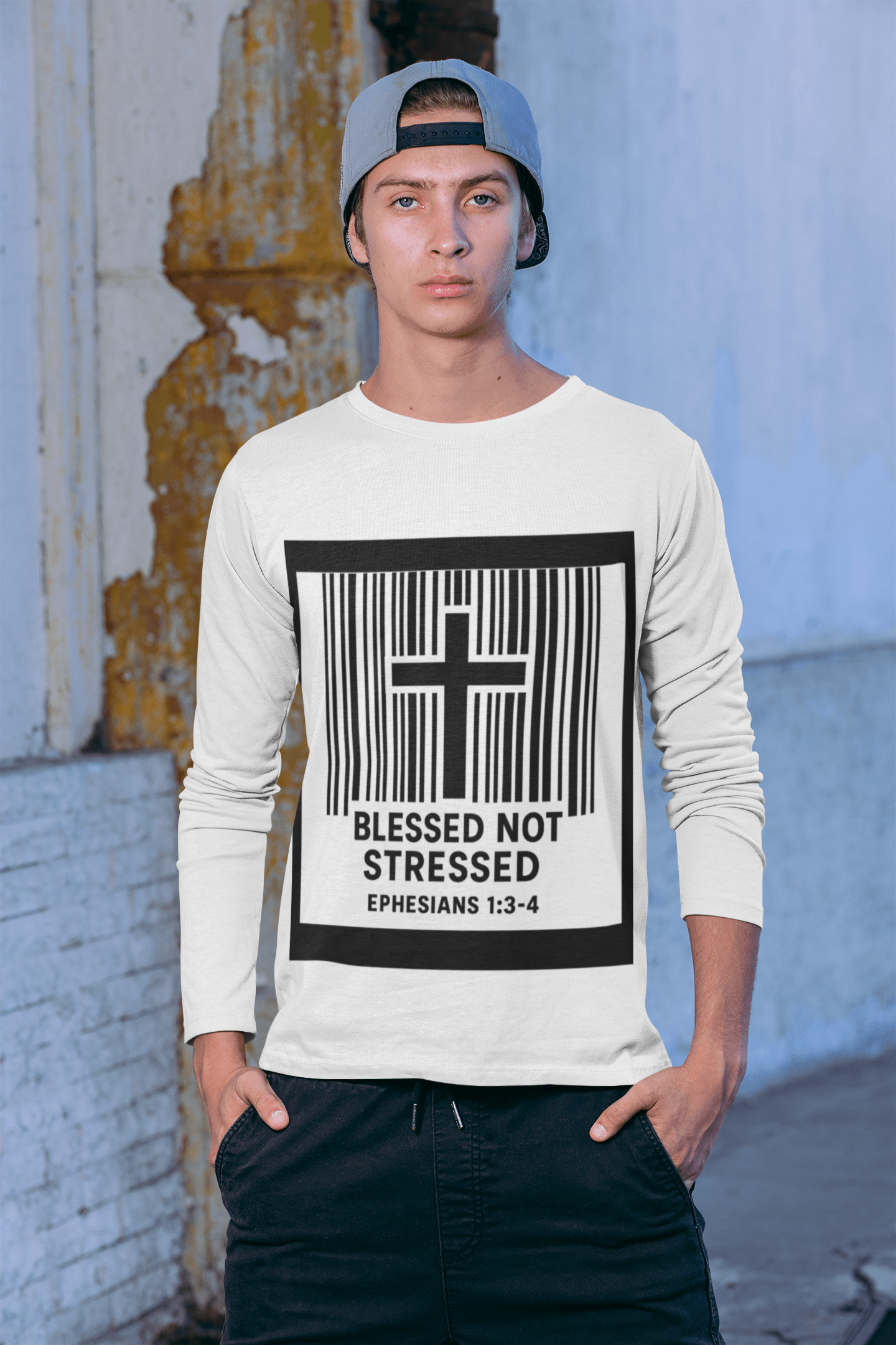 Printify Long-sleeve Unisex Blessed Not Stressed Ultra Cotton Long Sleeve Tee
