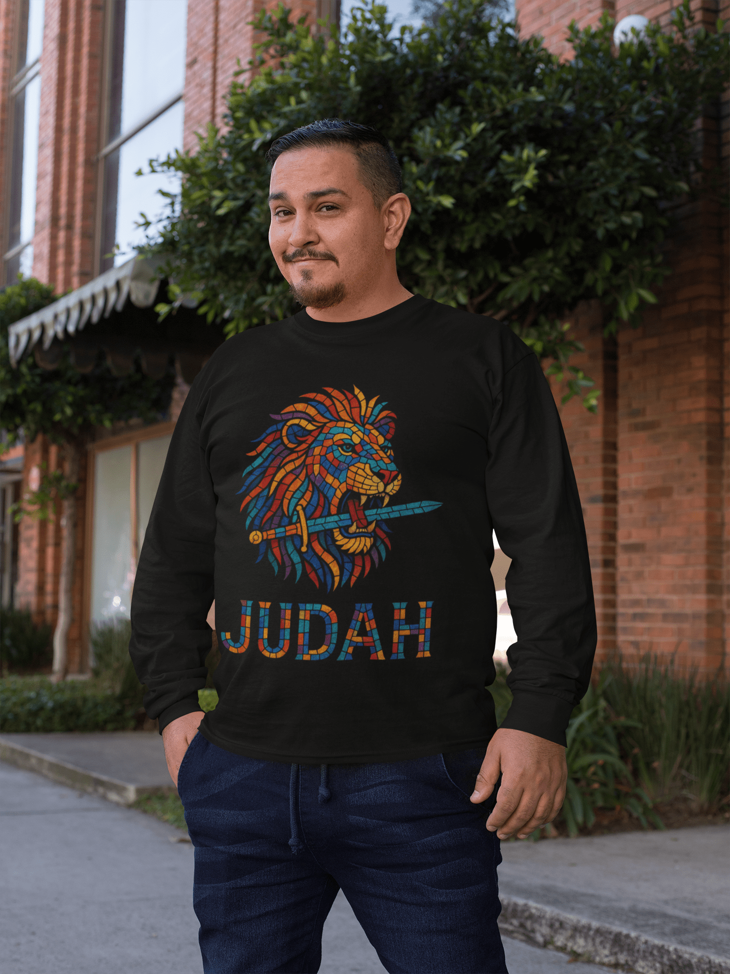 Printify Long-sleeve Unisex Lion Emblem Long Sleeve Tee - Judah,