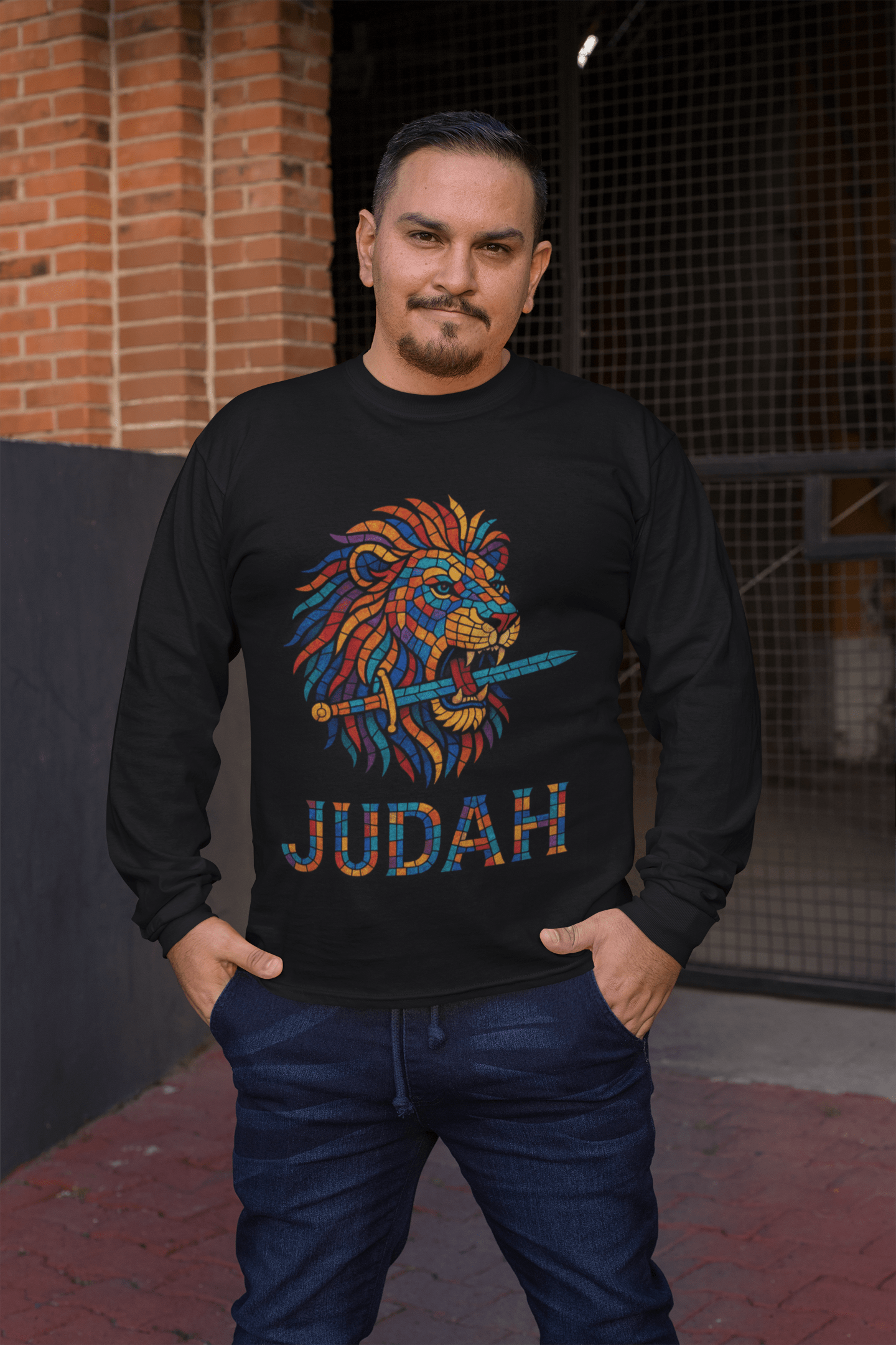 Printify Long-sleeve Unisex Lion Emblem Long Sleeve Tee - Judah,