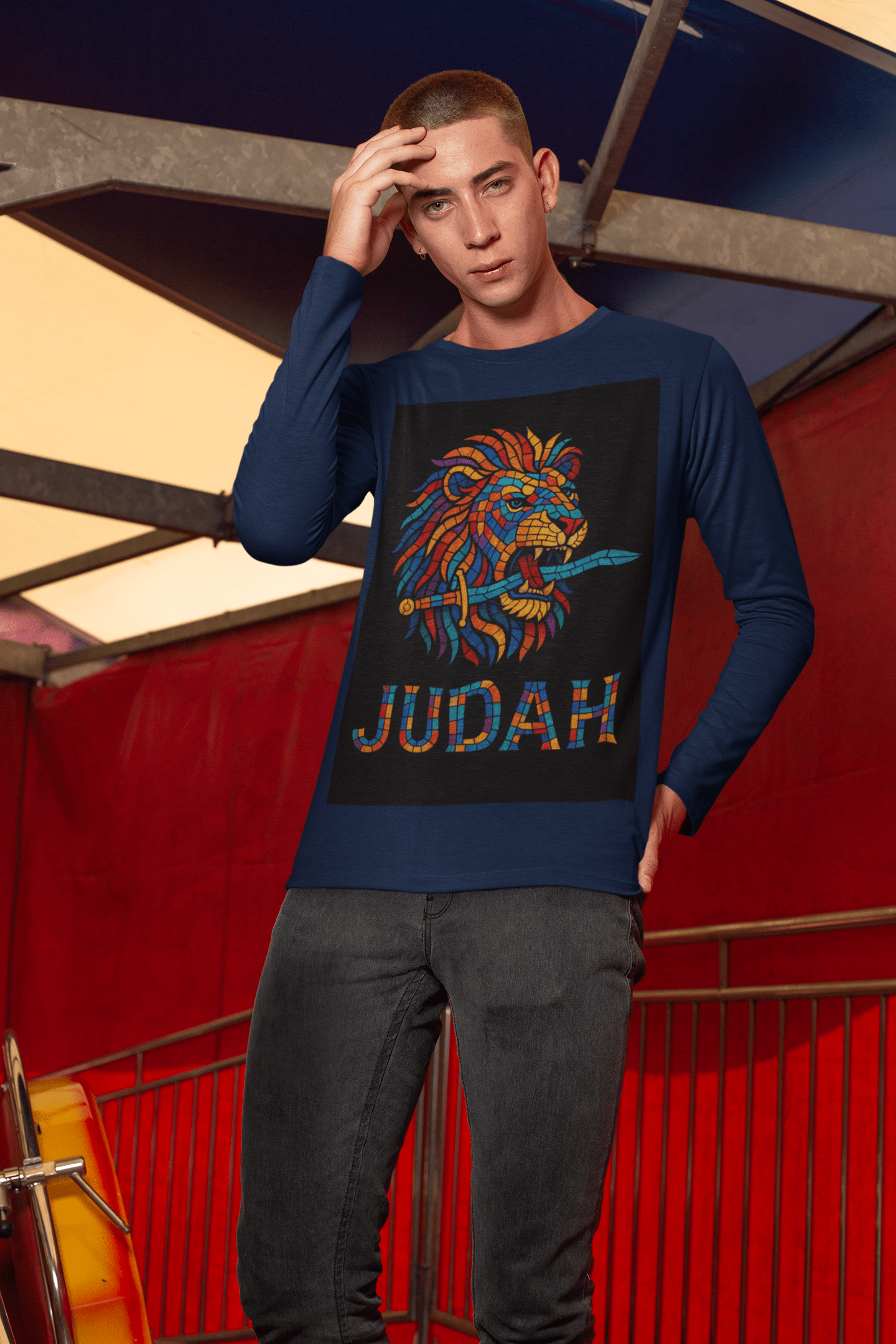 Printify Long-sleeve Unisex Lion Emblem Long Sleeve Tee - Judah,
