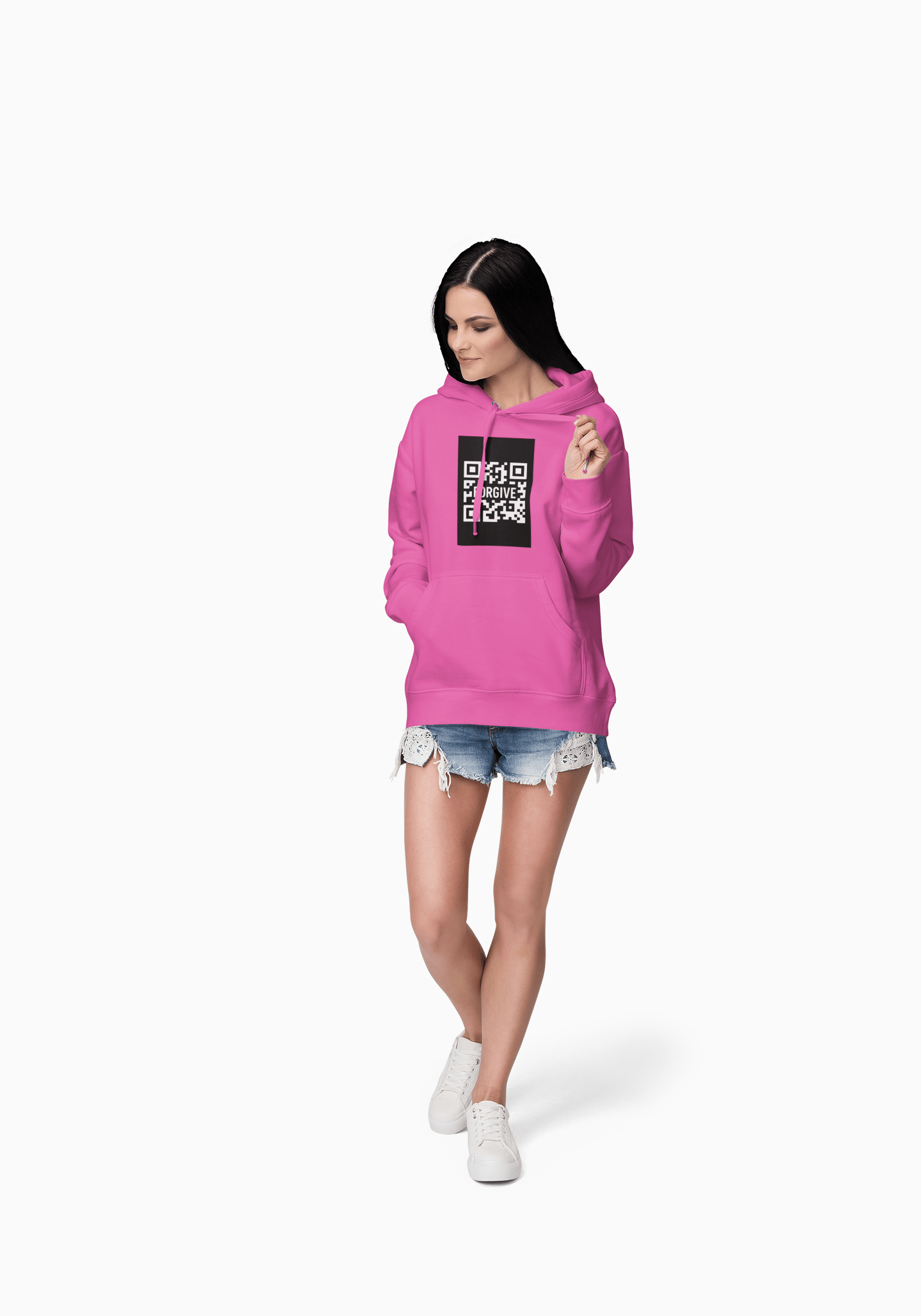 JKFstylez Hoodie Forgive QR Code Hoodie – Unisex Softstyle Fleece Sweatshirt BLK