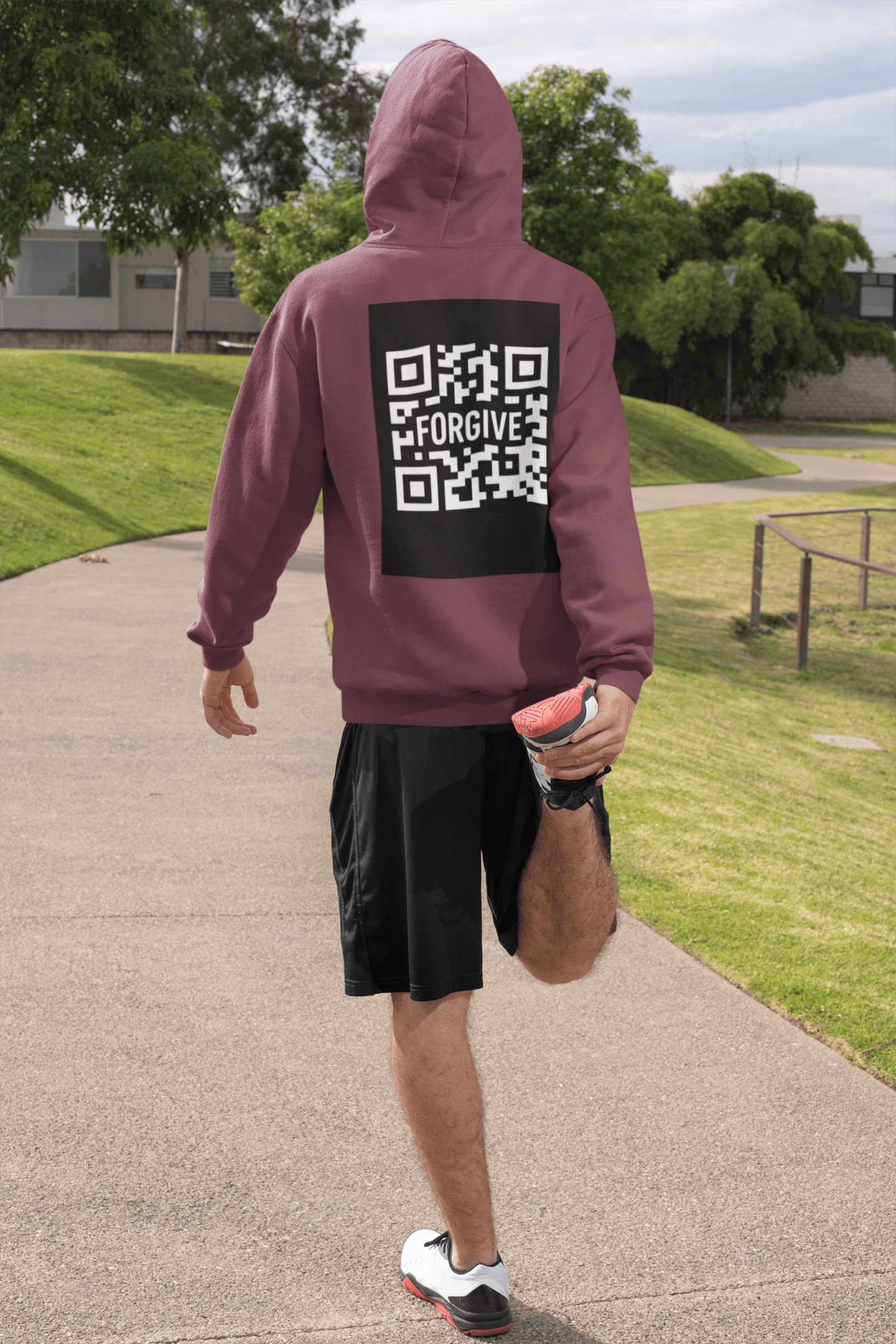 JKFstylez Hoodie Forgive QR Code Hoodie – Unisex Softstyle Fleece Sweatshirt BLK
