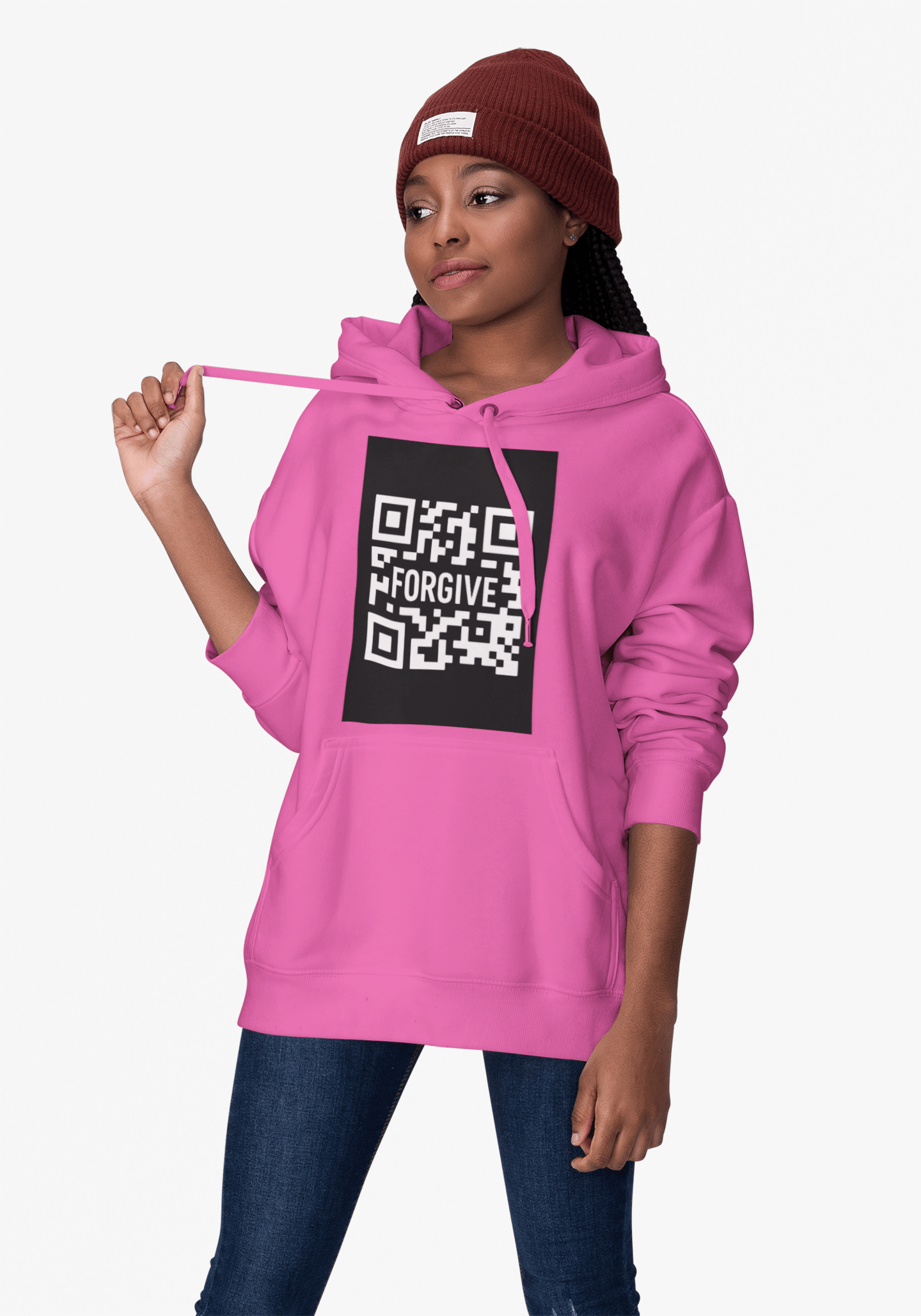 JKFstylez Hoodie Forgive QR Code Hoodie – Unisex Softstyle Fleece Sweatshirt BLK