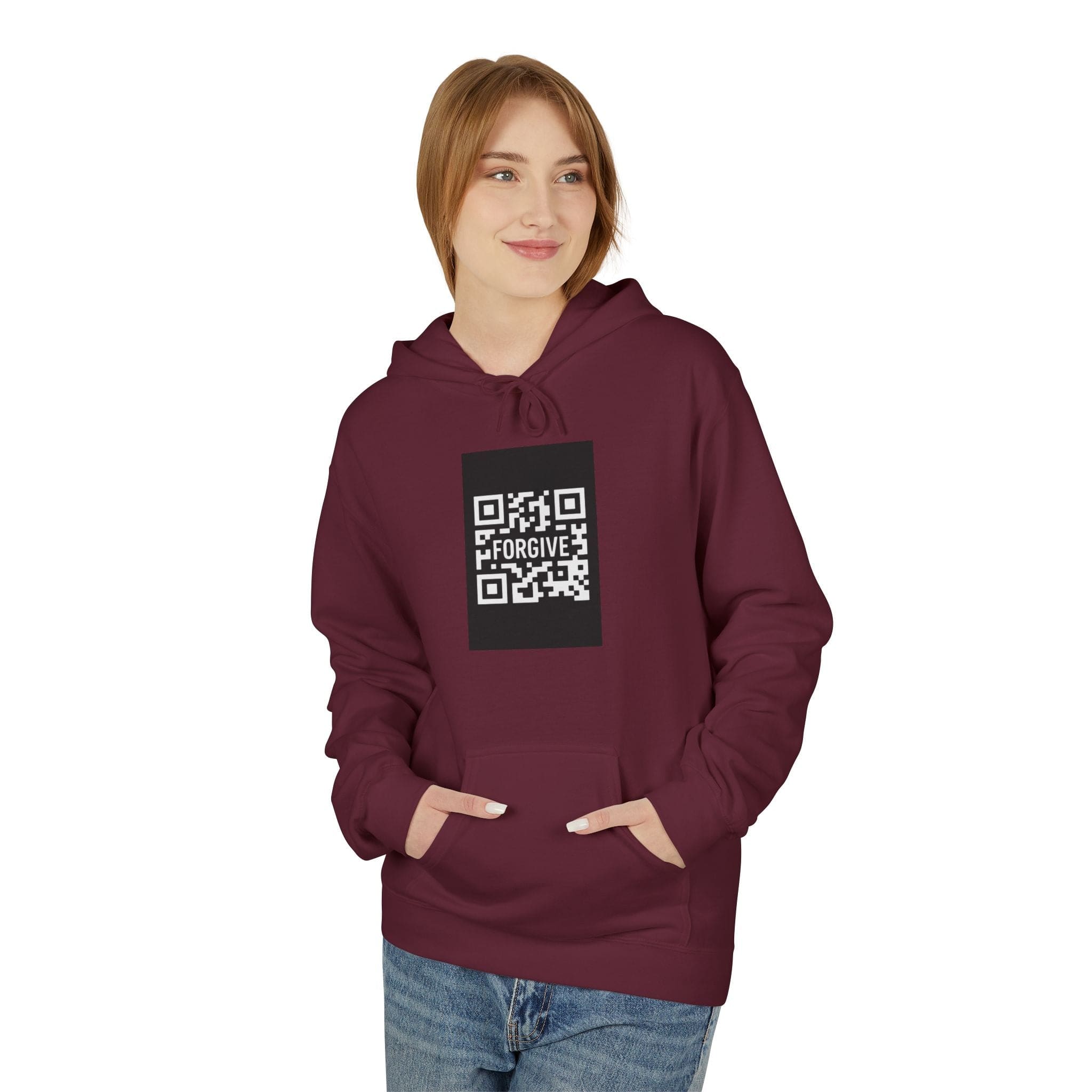 JKFstylez Hoodie Forgive QR Code Hoodie – Unisex Softstyle Fleece Sweatshirt BLK