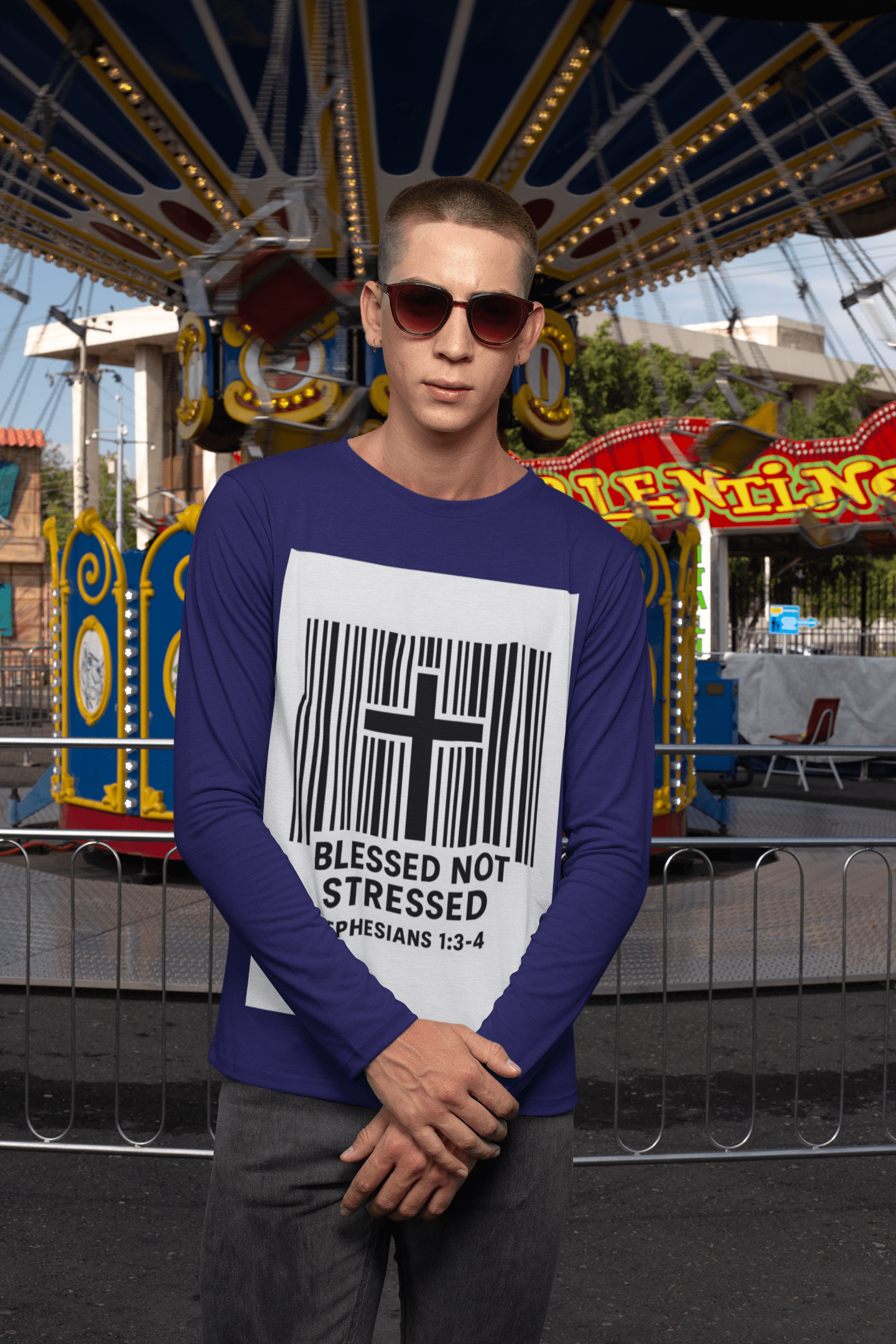 JKFstylez Long-sleeve Unisex Blessed Not Stressed Long Sleeve Tee