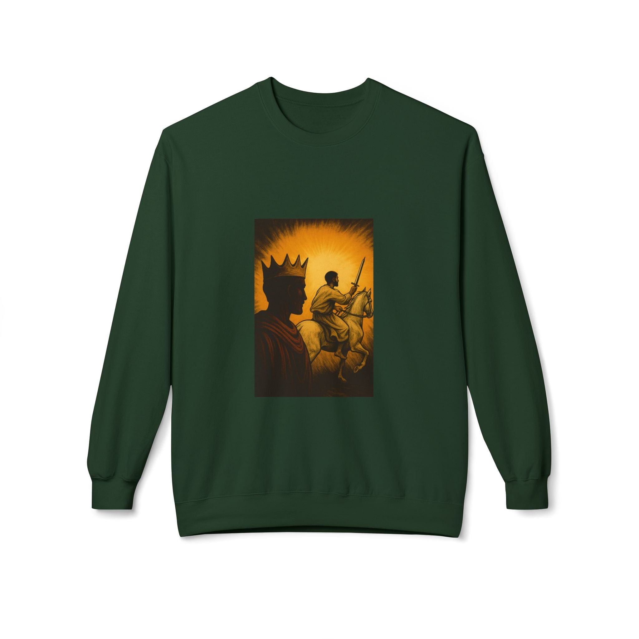 JKFstylez Sweatshirt Forest Green / S Regal Warrior Fleece Crewneck Sweatshirt, Cozy Gift for Him/Her, Art-Inspired Apparel, Perfect for Casual Wear and Celebrations