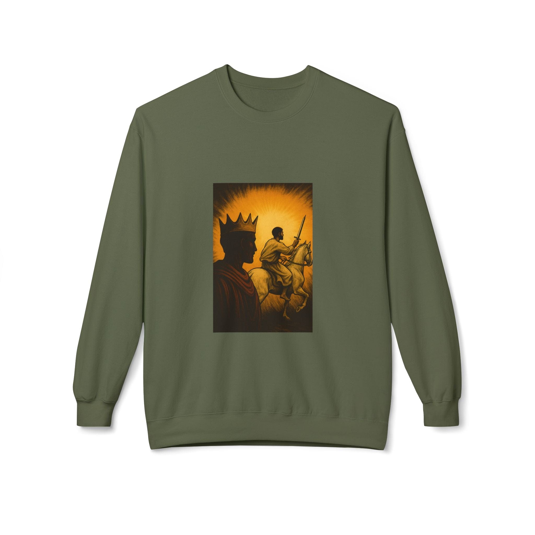 JKFstylez Sweatshirt Military Green / S Regal Warrior Fleece Crewneck Sweatshirt, Cozy Gift for Him/Her, Art-Inspired Apparel, Perfect for Casual Wear and Celebrations