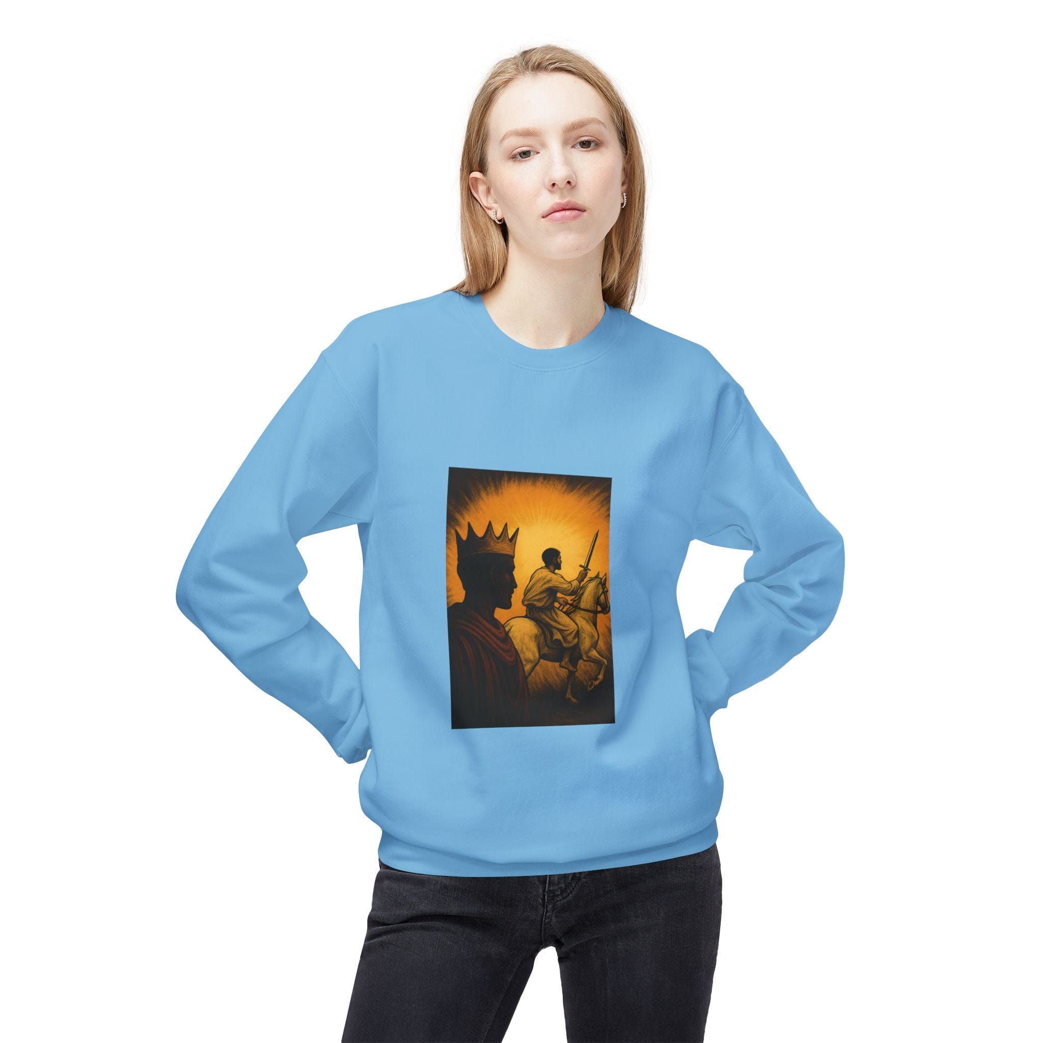 JKFstylez Sweatshirt Regal Warrior Fleece Crewneck Sweatshirt, Cozy Gift for Him/Her, Art-Inspired Apparel, Perfect for Casual Wear and Celebrations