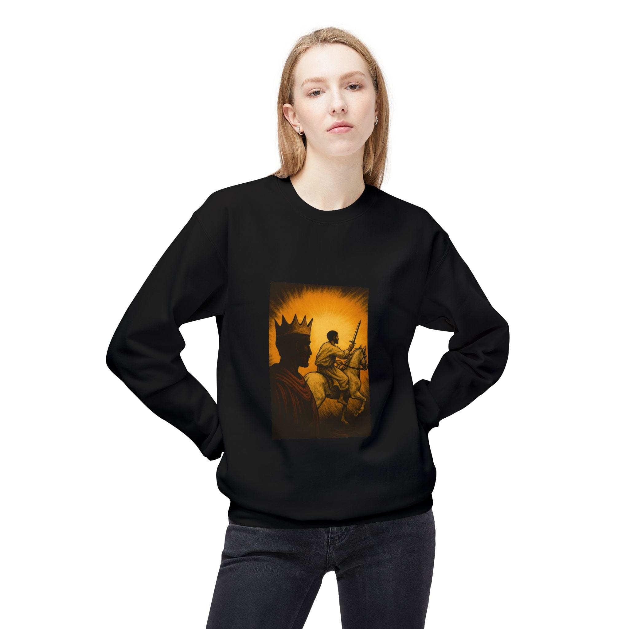 JKFstylez Sweatshirt Regal Warrior Fleece Crewneck Sweatshirt, Cozy Gift for Him/Her, Art-Inspired Apparel, Perfect for Casual Wear and Celebrations