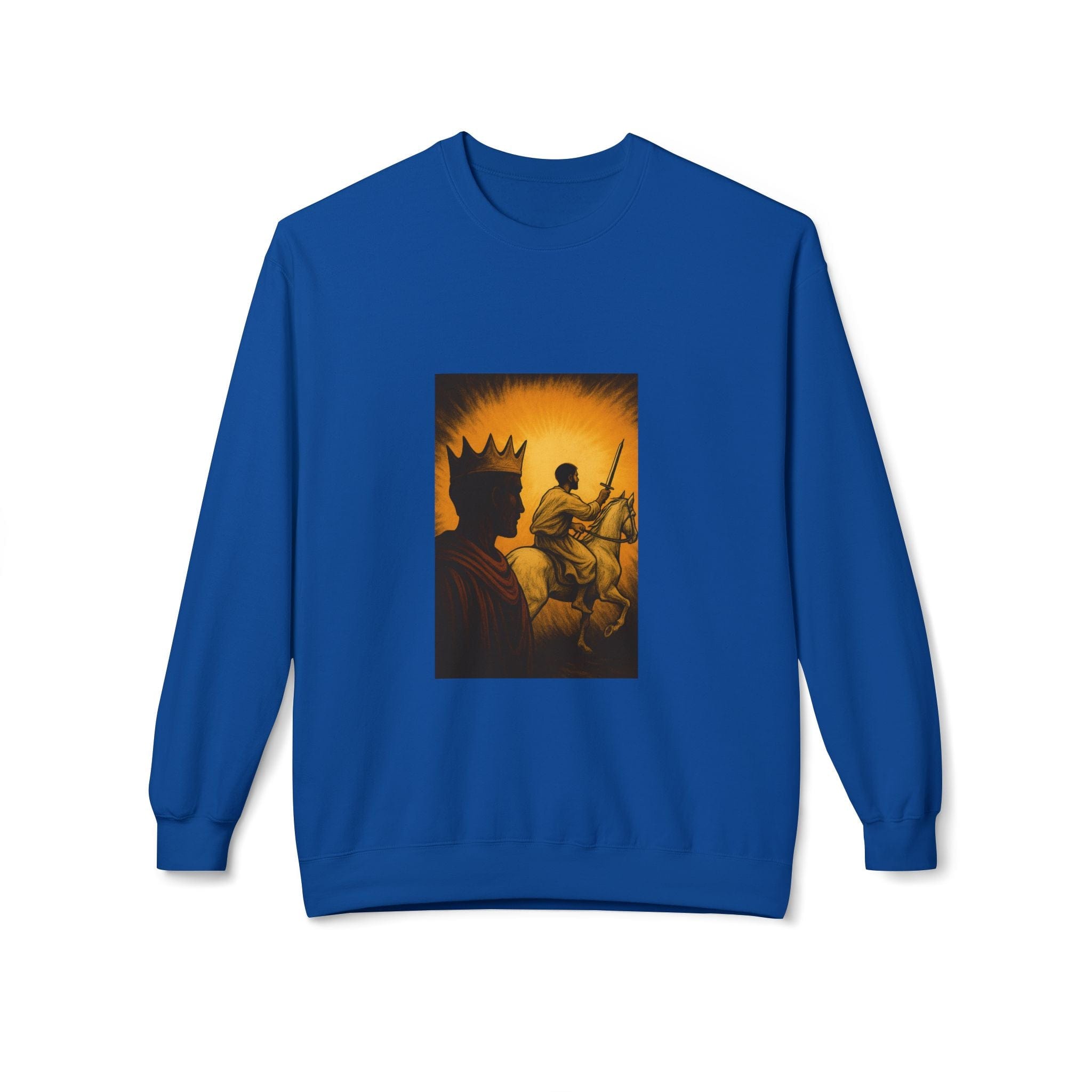 JKFstylez Sweatshirt Royal / S Regal Warrior Fleece Crewneck Sweatshirt, Cozy Gift for Him/Her, Art-Inspired Apparel, Perfect for Casual Wear and Celebrations