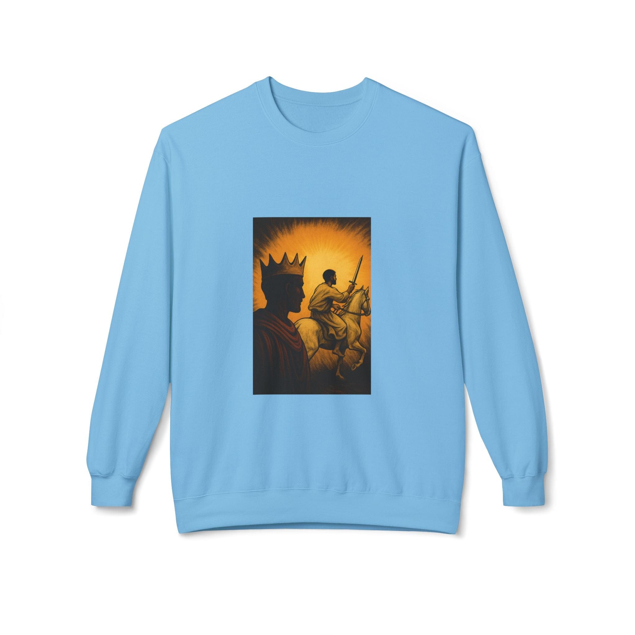 JKFstylez Sweatshirt Sky / S Regal Warrior Fleece Crewneck Sweatshirt, Cozy Gift for Him/Her, Art-Inspired Apparel, Perfect for Casual Wear and Celebrations
