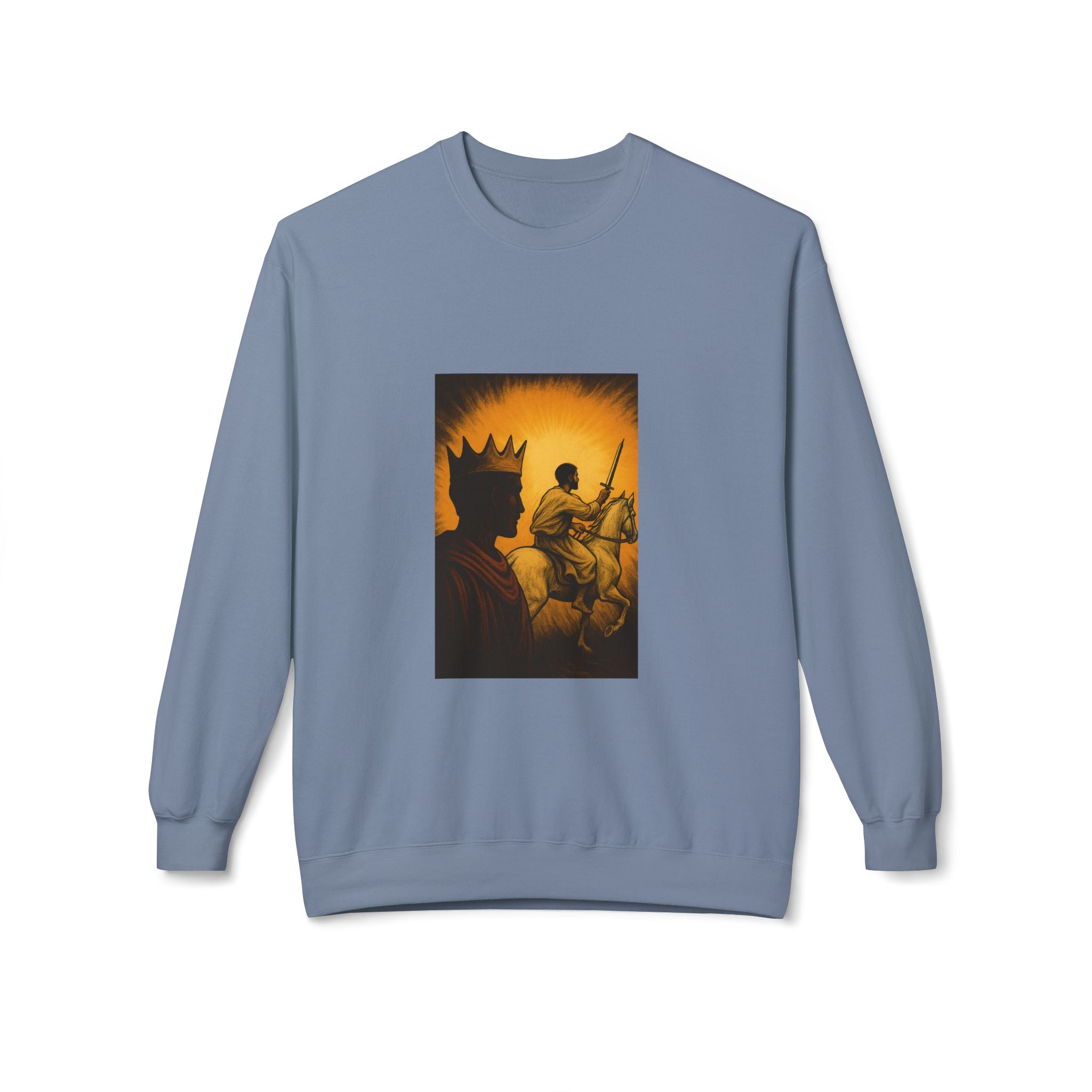 JKFstylez Sweatshirt Stone Blue / S Regal Warrior Fleece Crewneck Sweatshirt, Cozy Gift for Him/Her, Art-Inspired Apparel, Perfect for Casual Wear and Celebrations