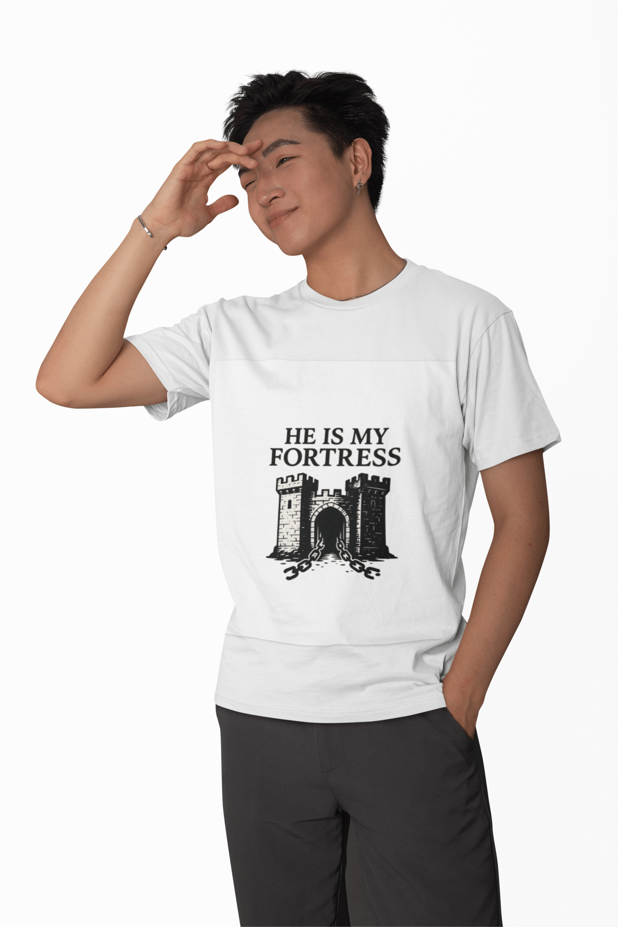 JKFstylez T-Shirt Unisex He Is My Fortress Crew-Shirt