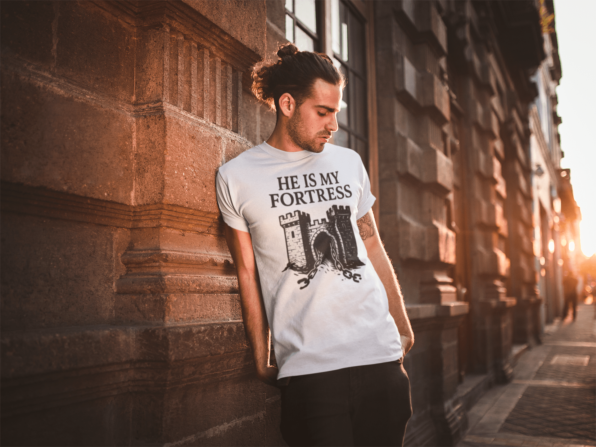 JKFstylez T-Shirt Unisex He Is My Fortress Crew-Shirt