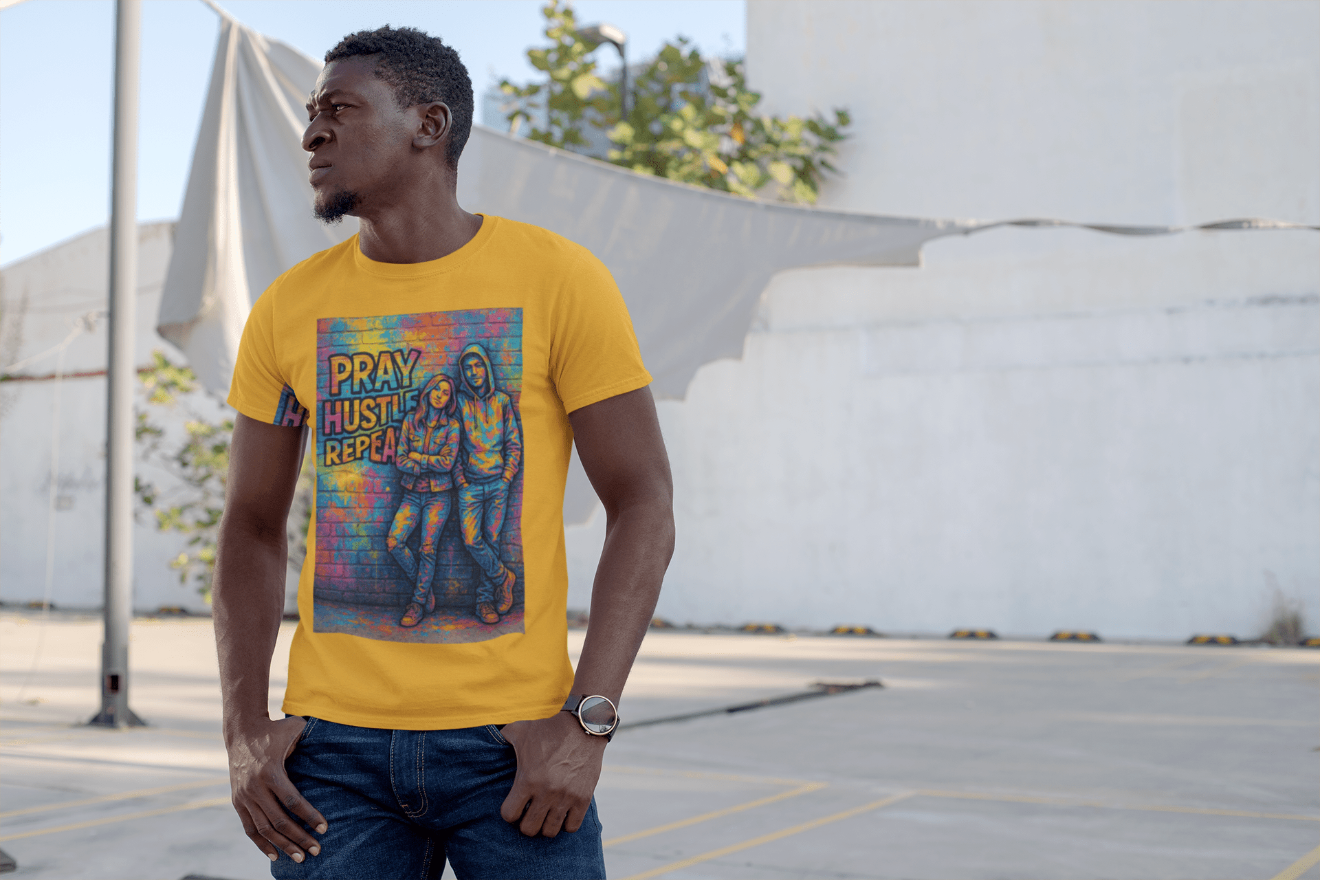JKFstylez T-Shirt Unisex Pray Hustle Repeat Graphic T-Shirt