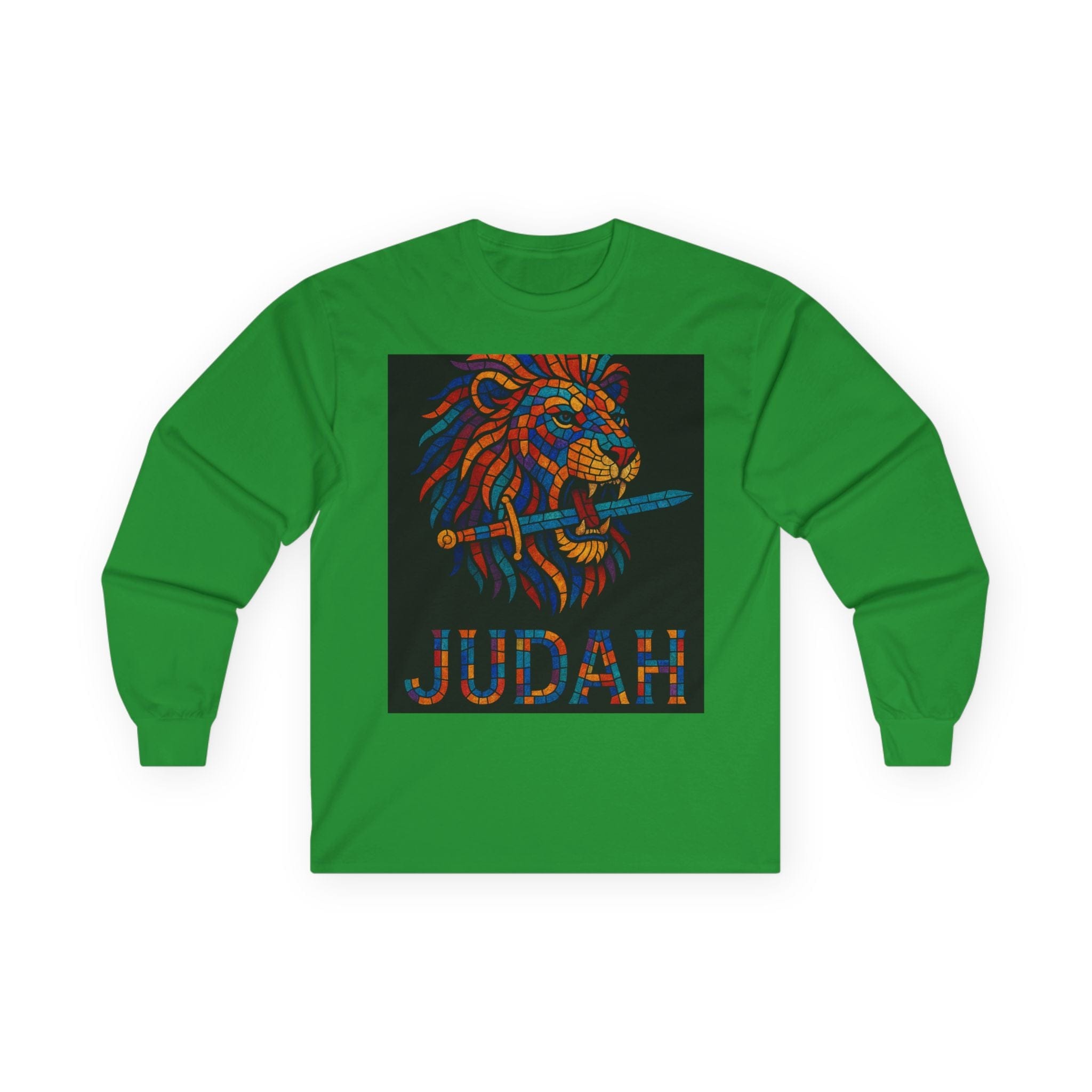 Printify Long-sleeve Irish Green / S Unisex Lion Emblem Long Sleeve Tee - Judah,