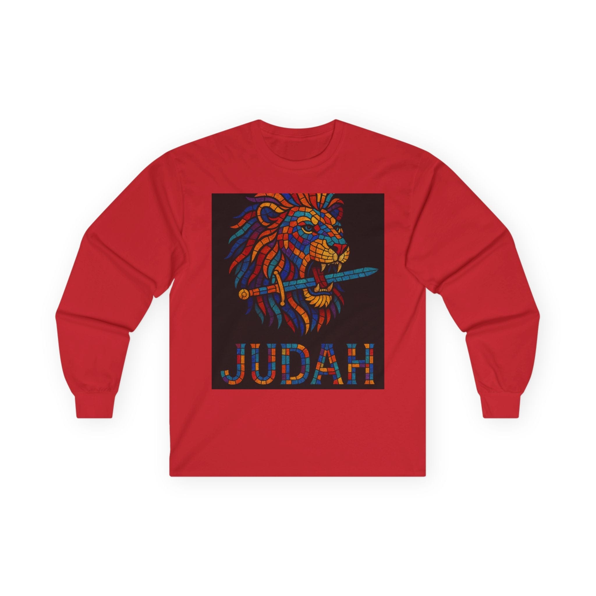 Printify Long-sleeve Red / S Unisex Lion Emblem Long Sleeve Tee - Judah,