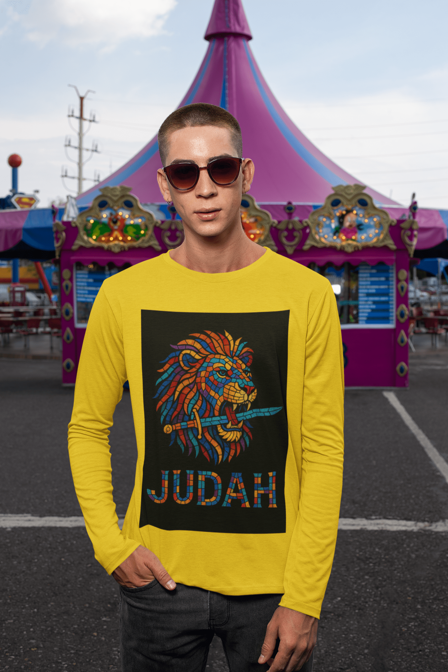 Printify Long-sleeve Unisex Lion Emblem Long Sleeve Tee - Judah,