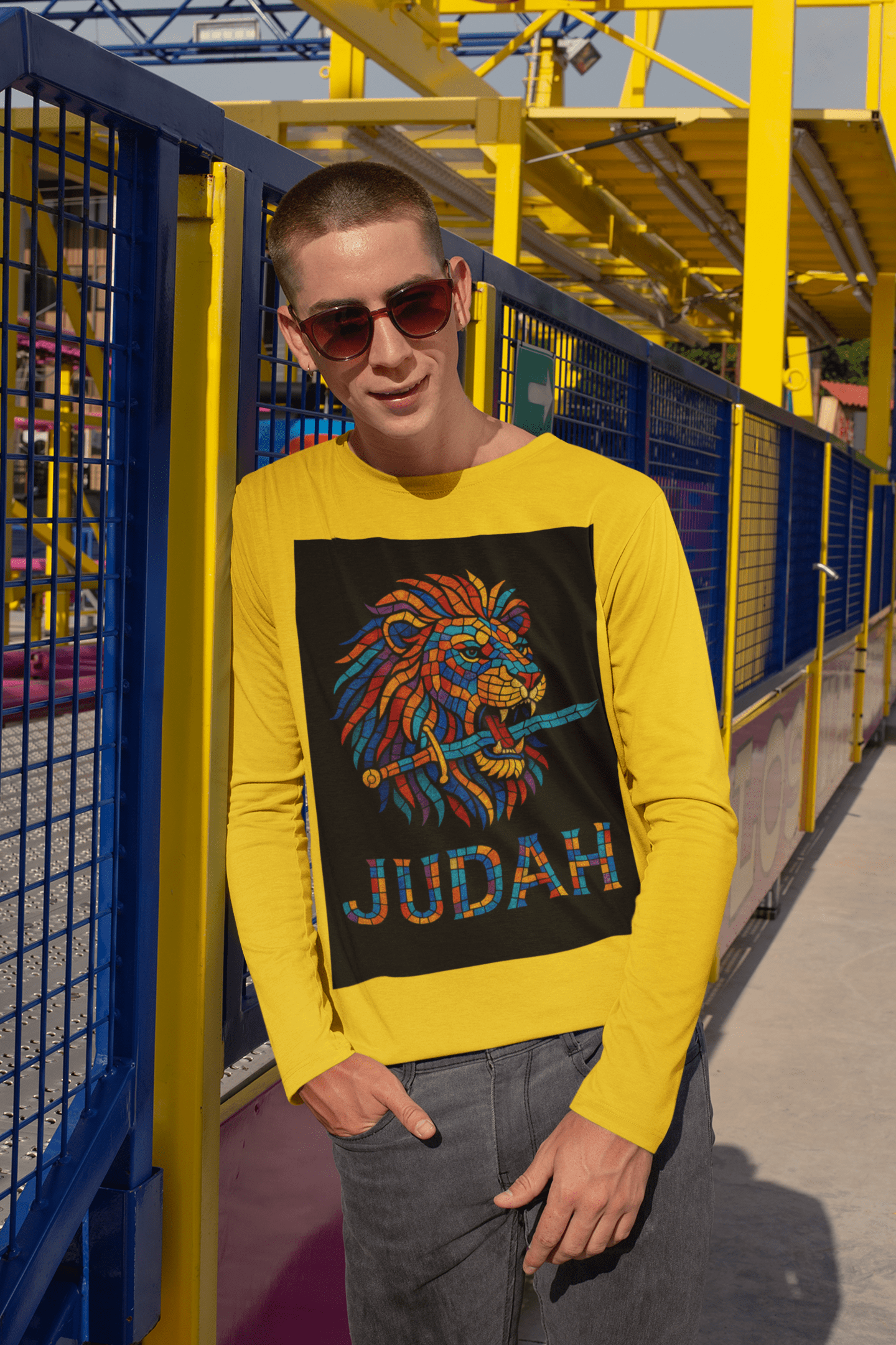 Printify Long-sleeve Unisex Lion Emblem Long Sleeve Tee - Judah,