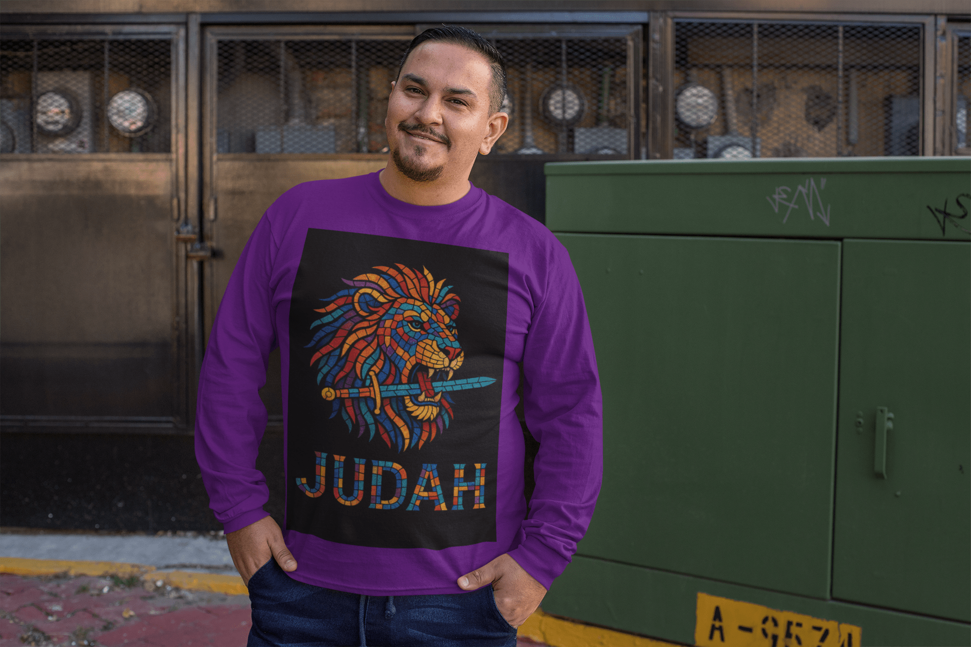 Printify Long-sleeve Unisex Lion Emblem Long Sleeve Tee - Judah,