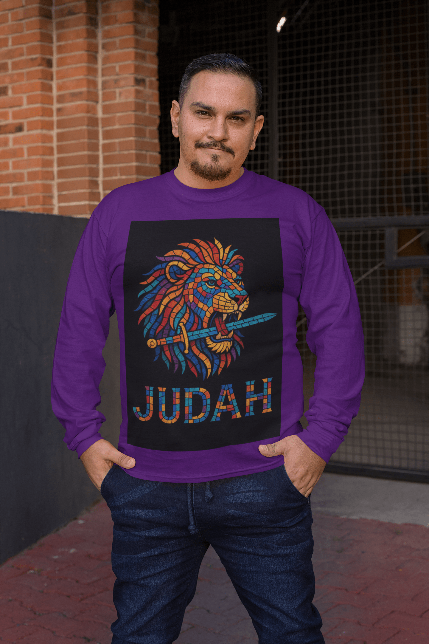 Printify Long-sleeve Unisex Lion Emblem Long Sleeve Tee - Judah,