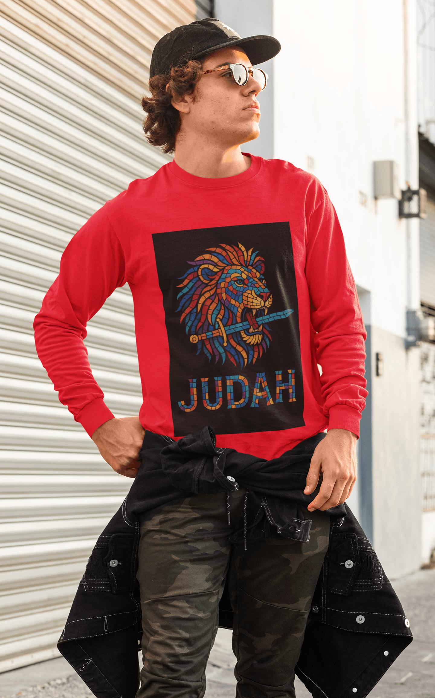 Printify Long-sleeve Unisex Lion Emblem Long Sleeve Tee - Judah,